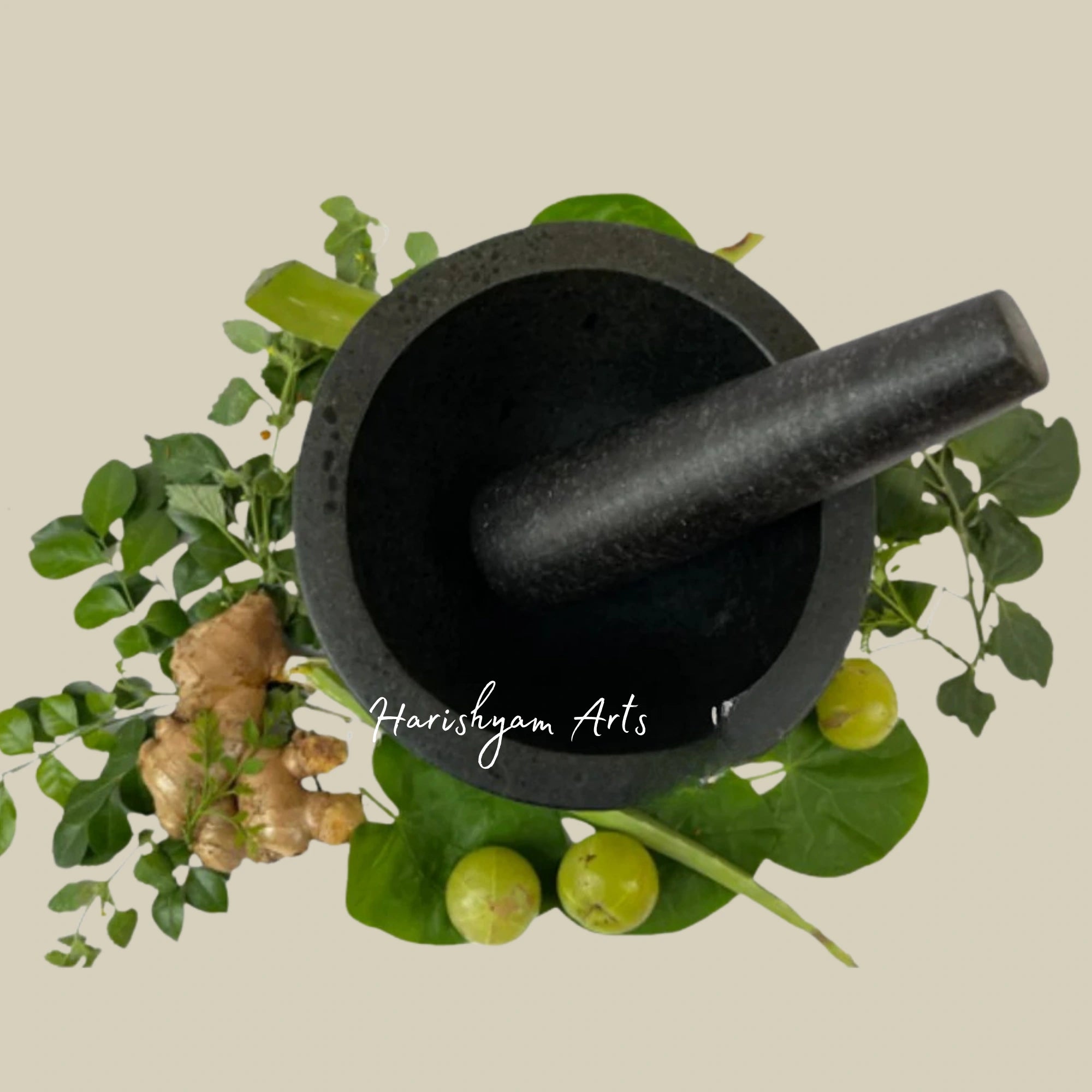 Round-Shaped Large Stone Mortar & Pestle