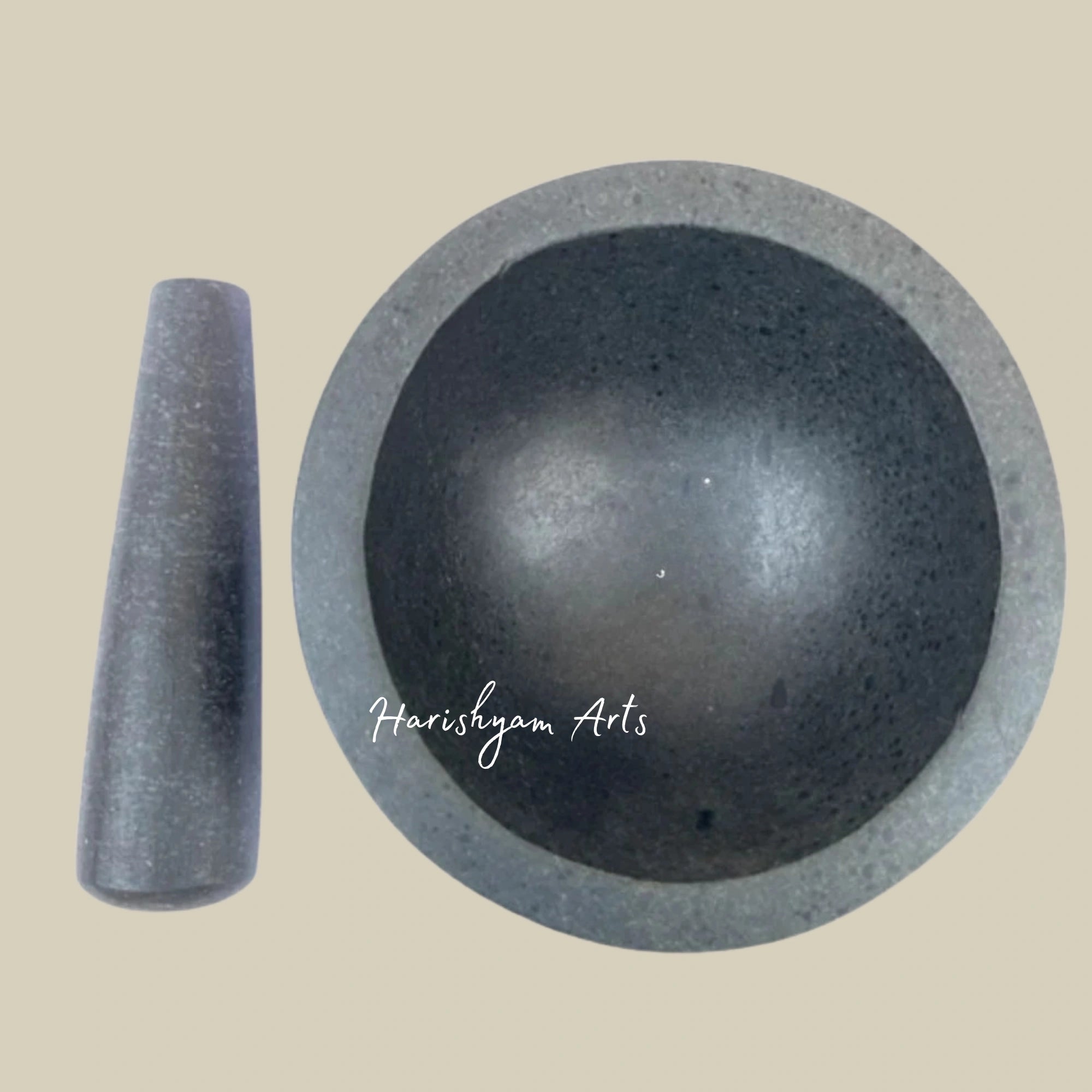 Round-Shaped Large Stone Mortar & Pestle