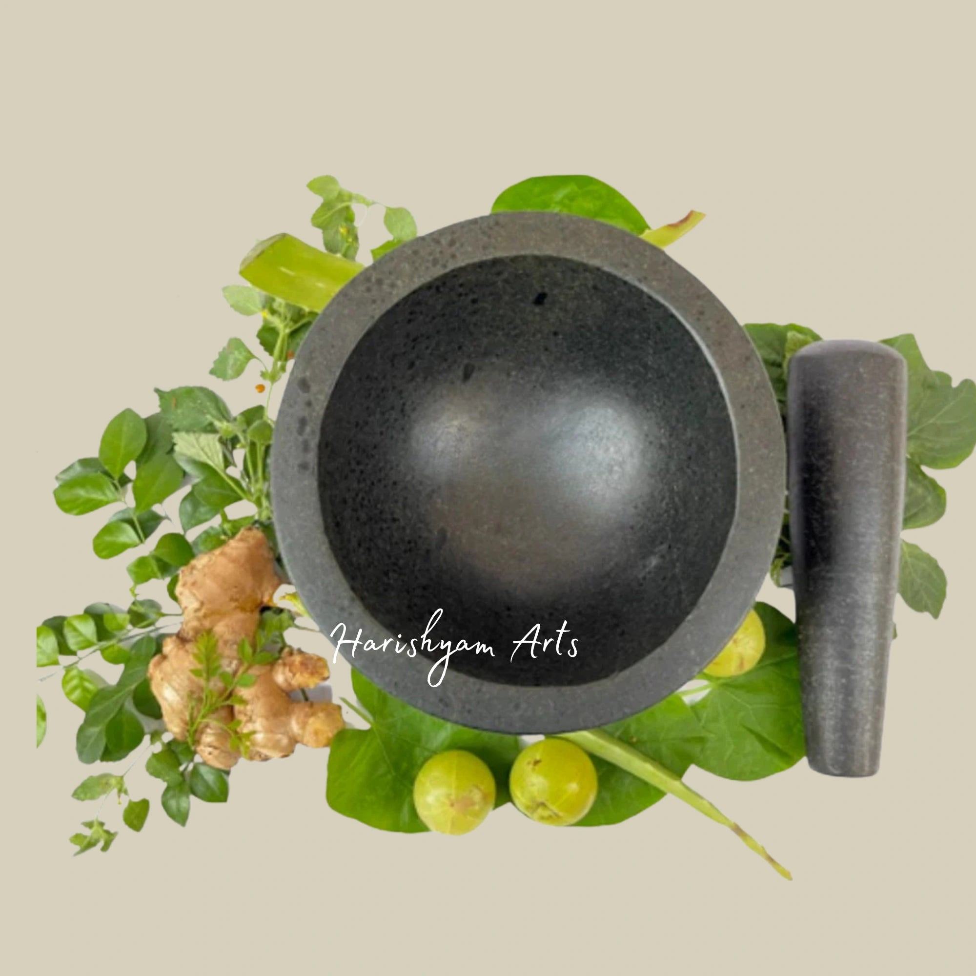 Round-Shaped Large Stone Mortar & Pestle