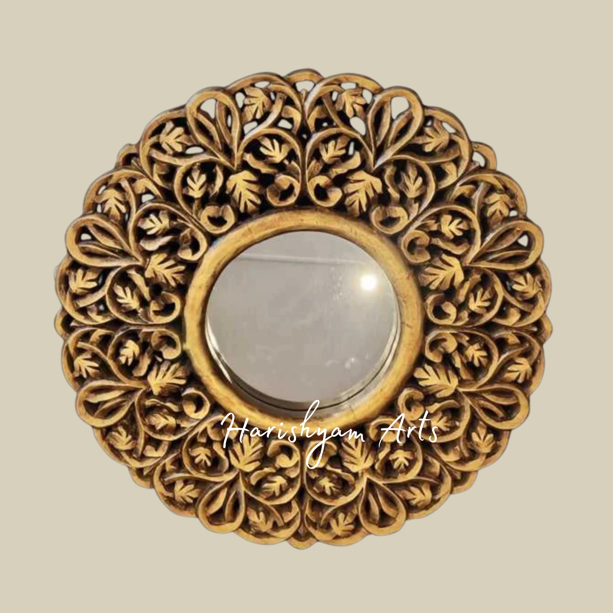 Round Carved Wooden Wall Mirror