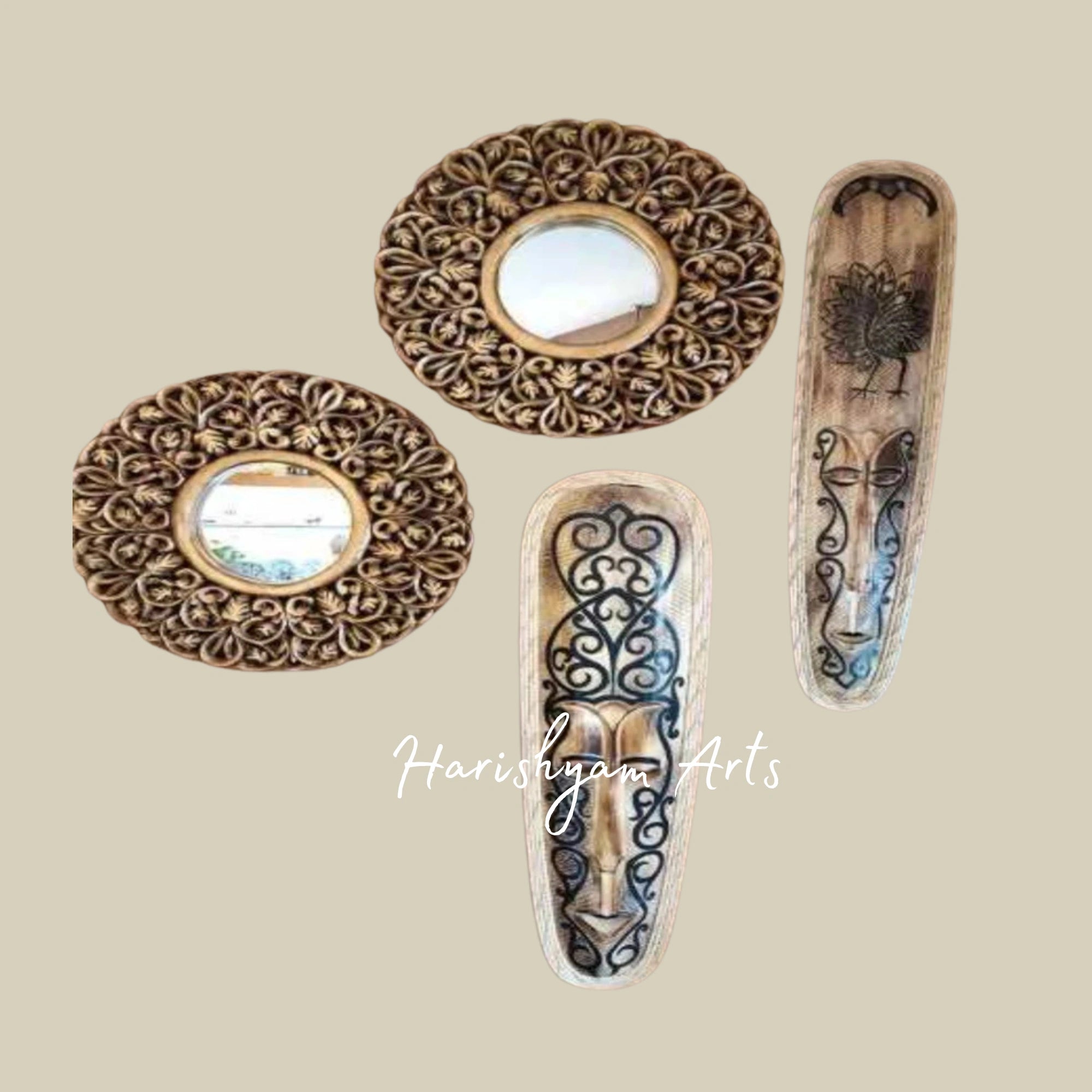 Round Carved Wooden Wall Mirror