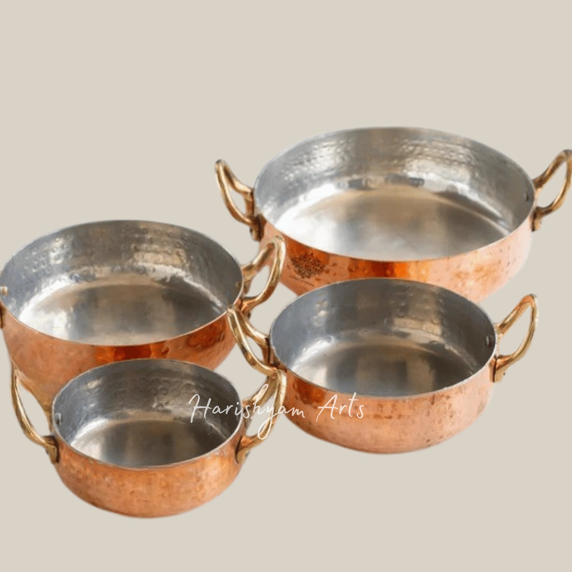 Round Copper Serving Dish with Dual Brass Handles and Tin Lining