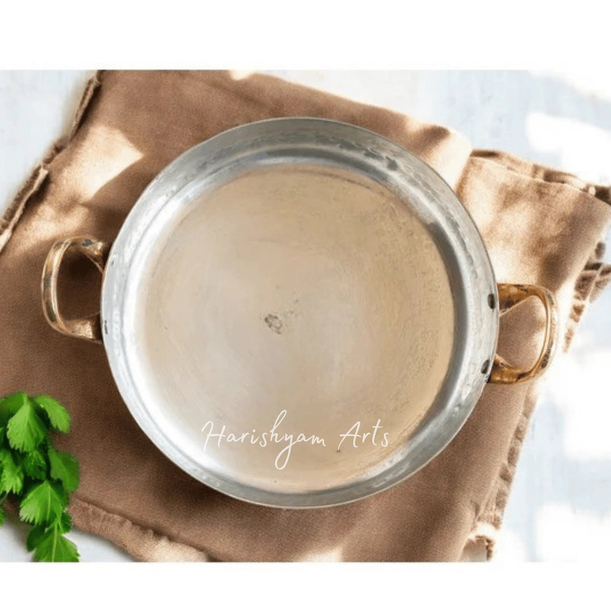 Round Copper Serving Dish with Dual Brass Handles and Tin Lining