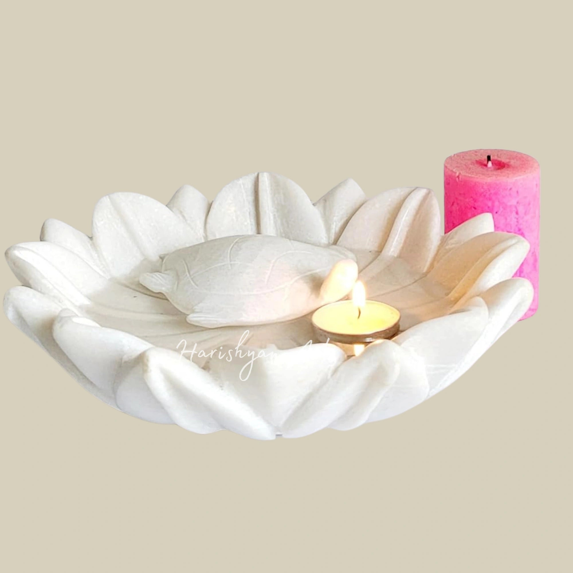 Round Marble Urli Bowl with Leafy Design for Home Décor