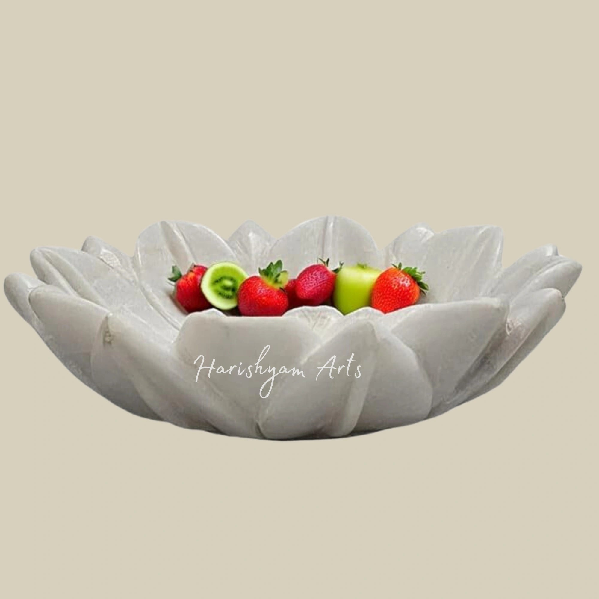 Round Marble Urli Bowl with Leafy Design for Home Décor2