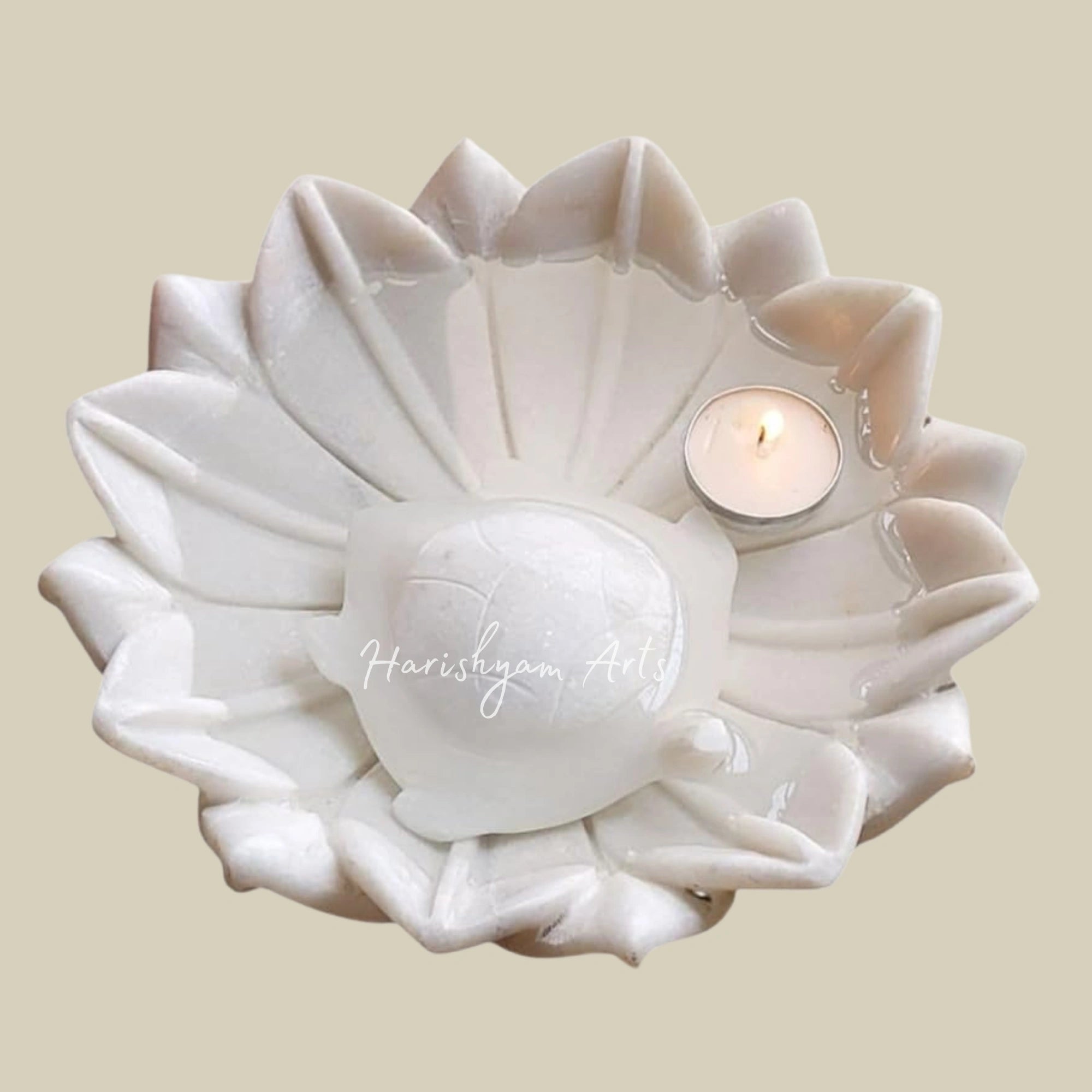 Round Marble Urli Bowl with Leafy Design for Home Décor