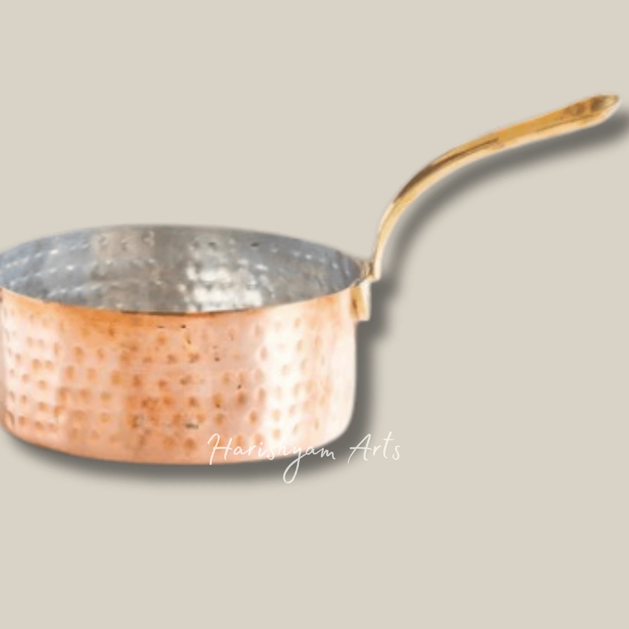 Round Saucepan with Hammered Copper Finish Tin Coating and Brass Stand