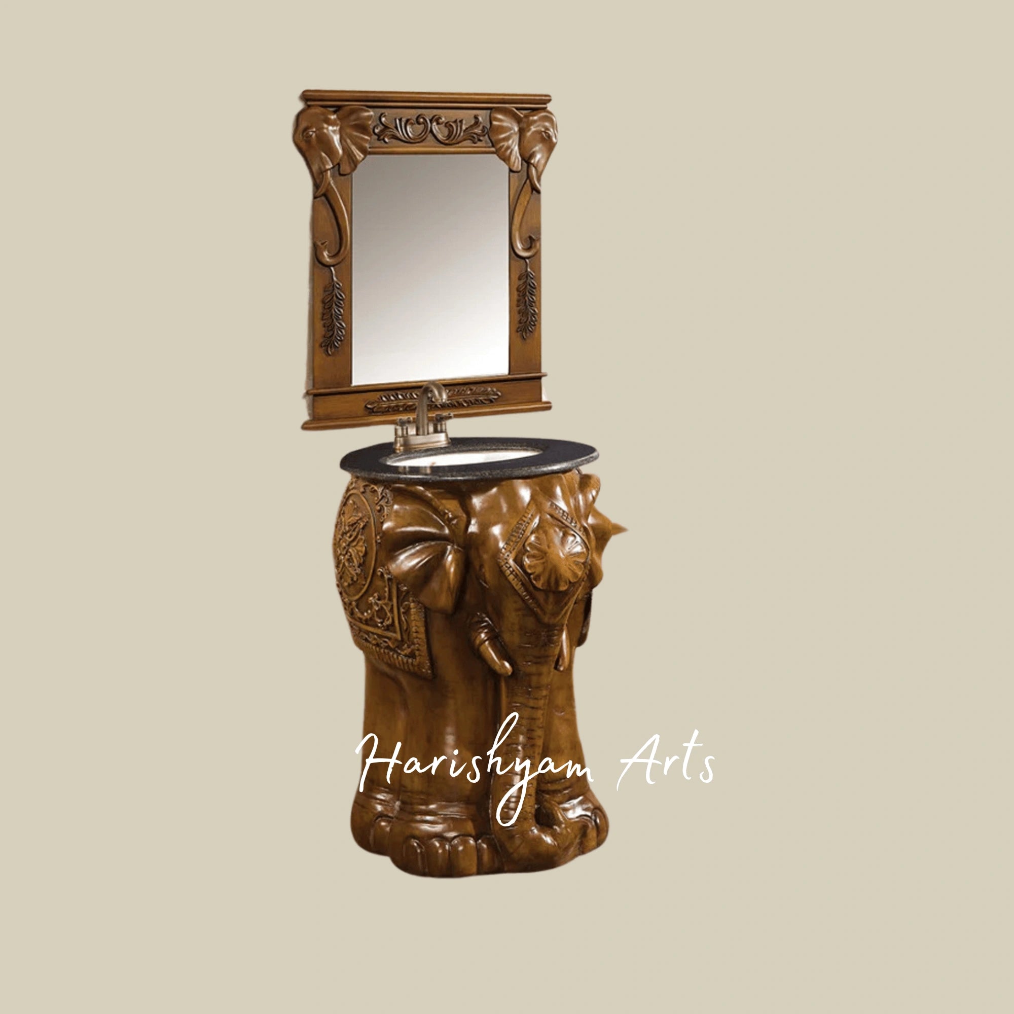 Royal Elephant Carved Wooden Bathroom Vanity with Mirror2