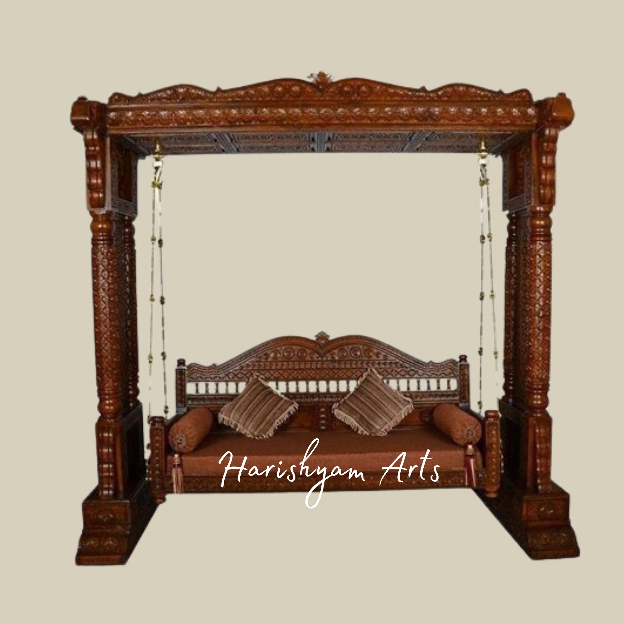 Royal Teak Wood Carved Jhula for Living Room1