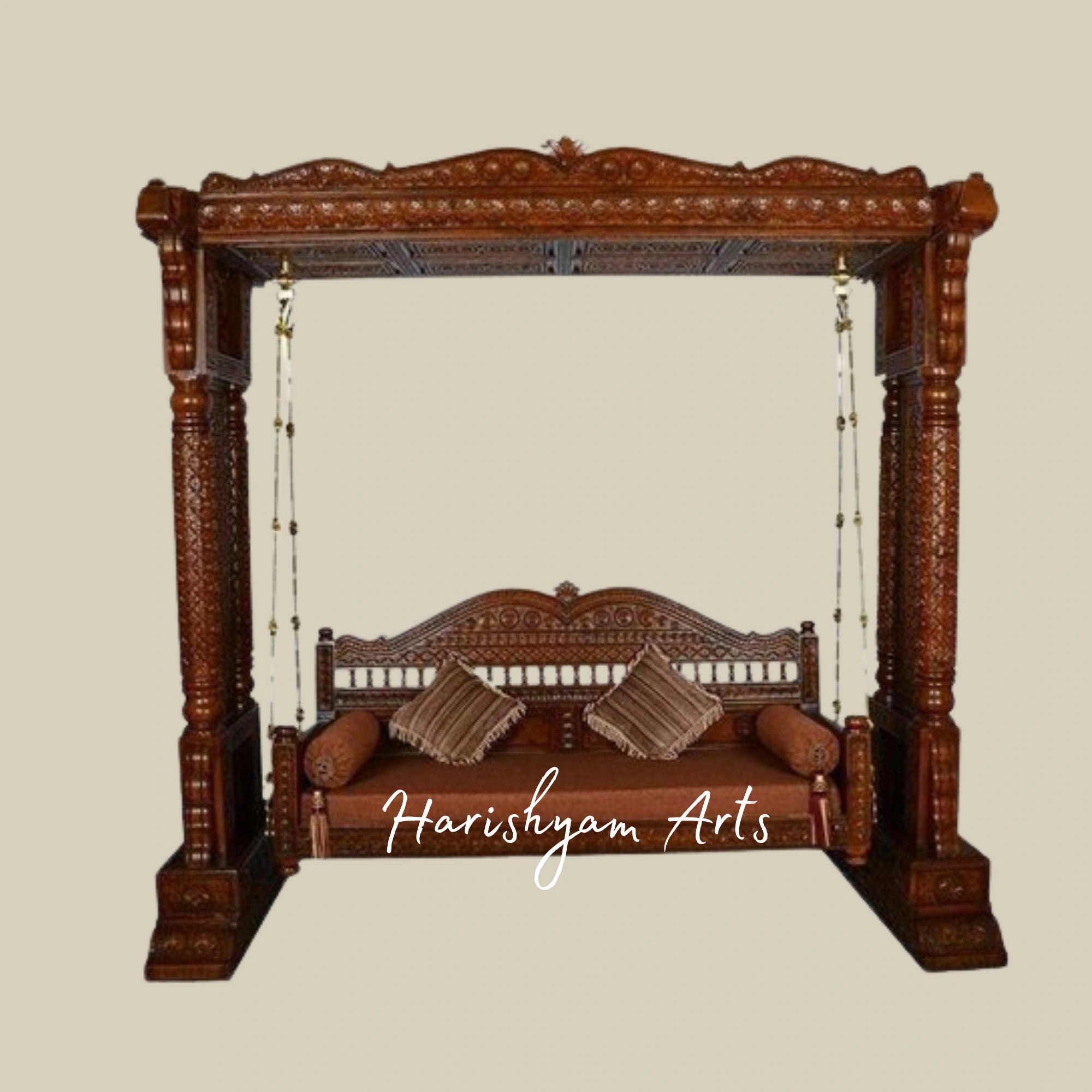 Royal Teak Wood Carved Jhula for Living Room2