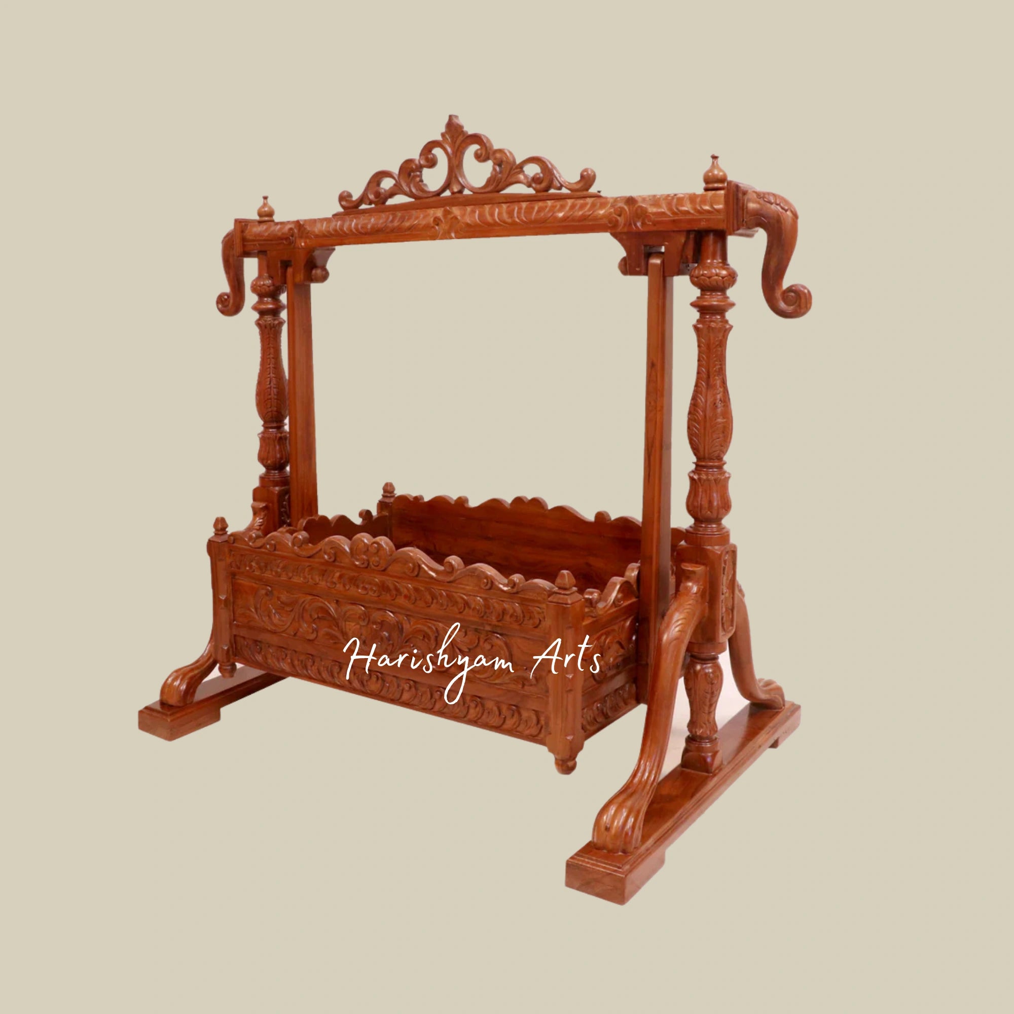 Royal Teak Wood Natural Brown Handmade Baby Cradle