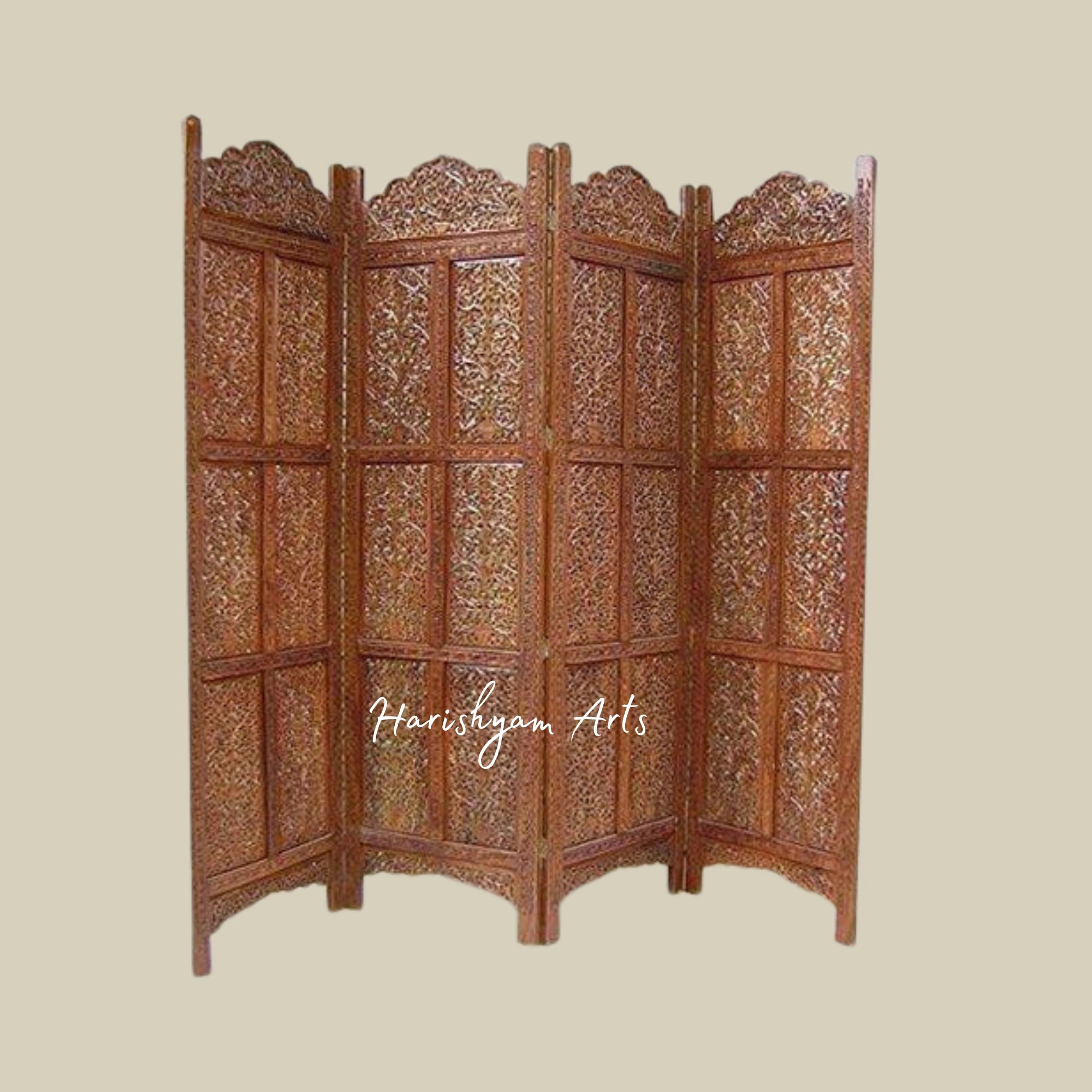 Rustic Antique Wooden Partition with Detailed Engravings