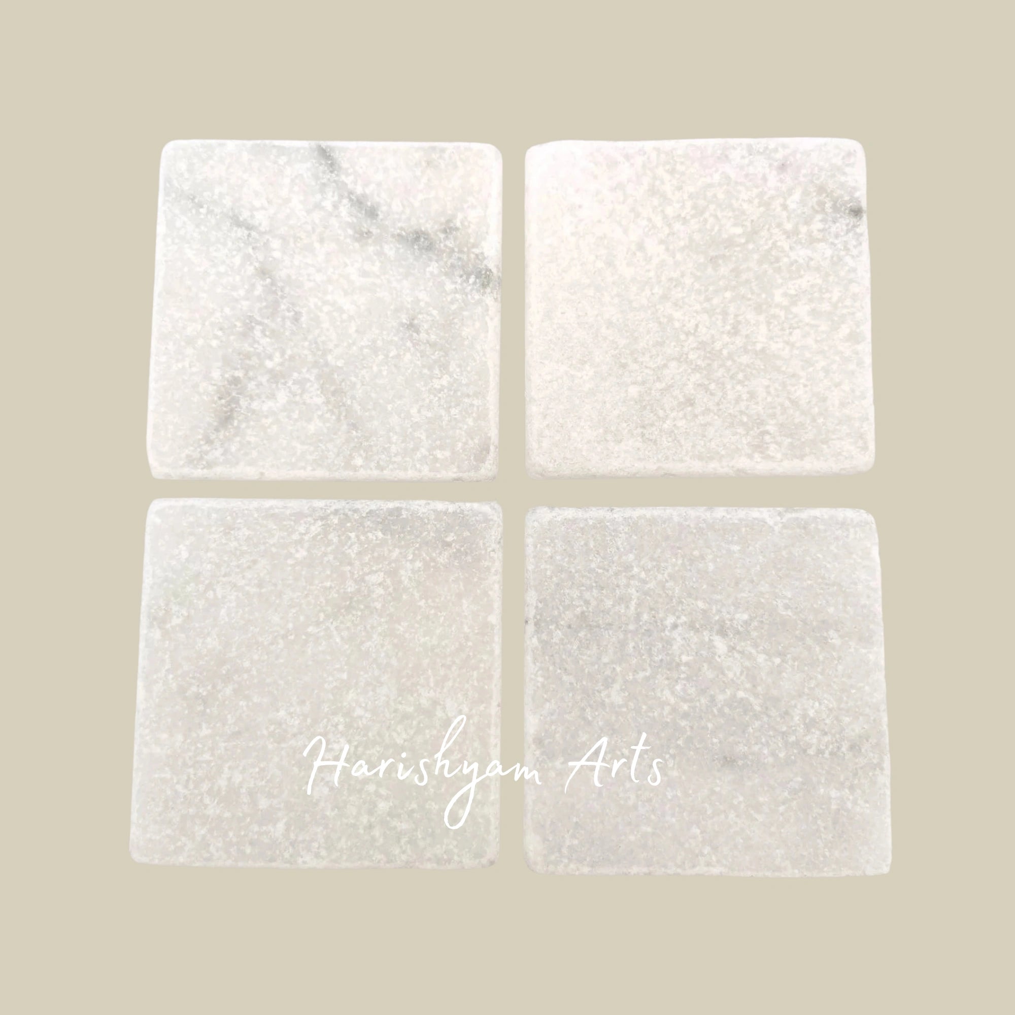 Rustic Marble Stone Coasters Set of 6 Pale Matt Natural Chunky Heavy Tumbled White Grey Marble Tile Coasters