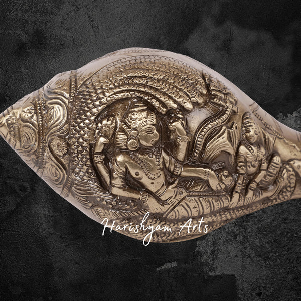 Sacred Brass Shankh with Vishnu Murti Design for Worship