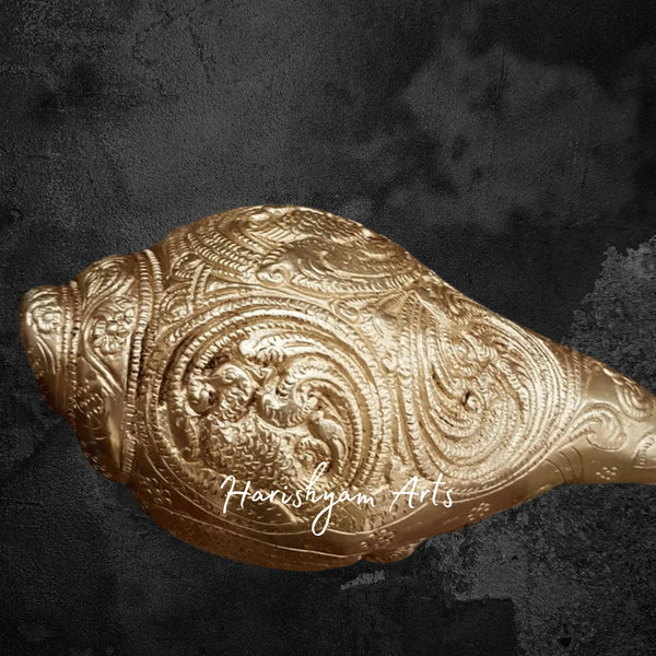 Sacred Brass Ganesha Shankh Conch for Temple Use