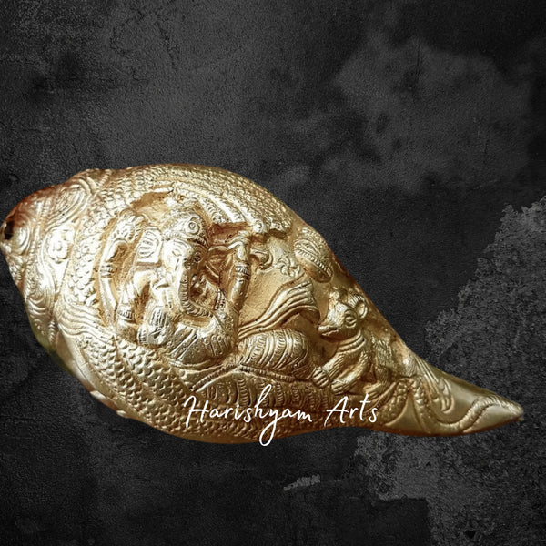 Sacred Brass Ganesha Shankh Conch for Temple Use