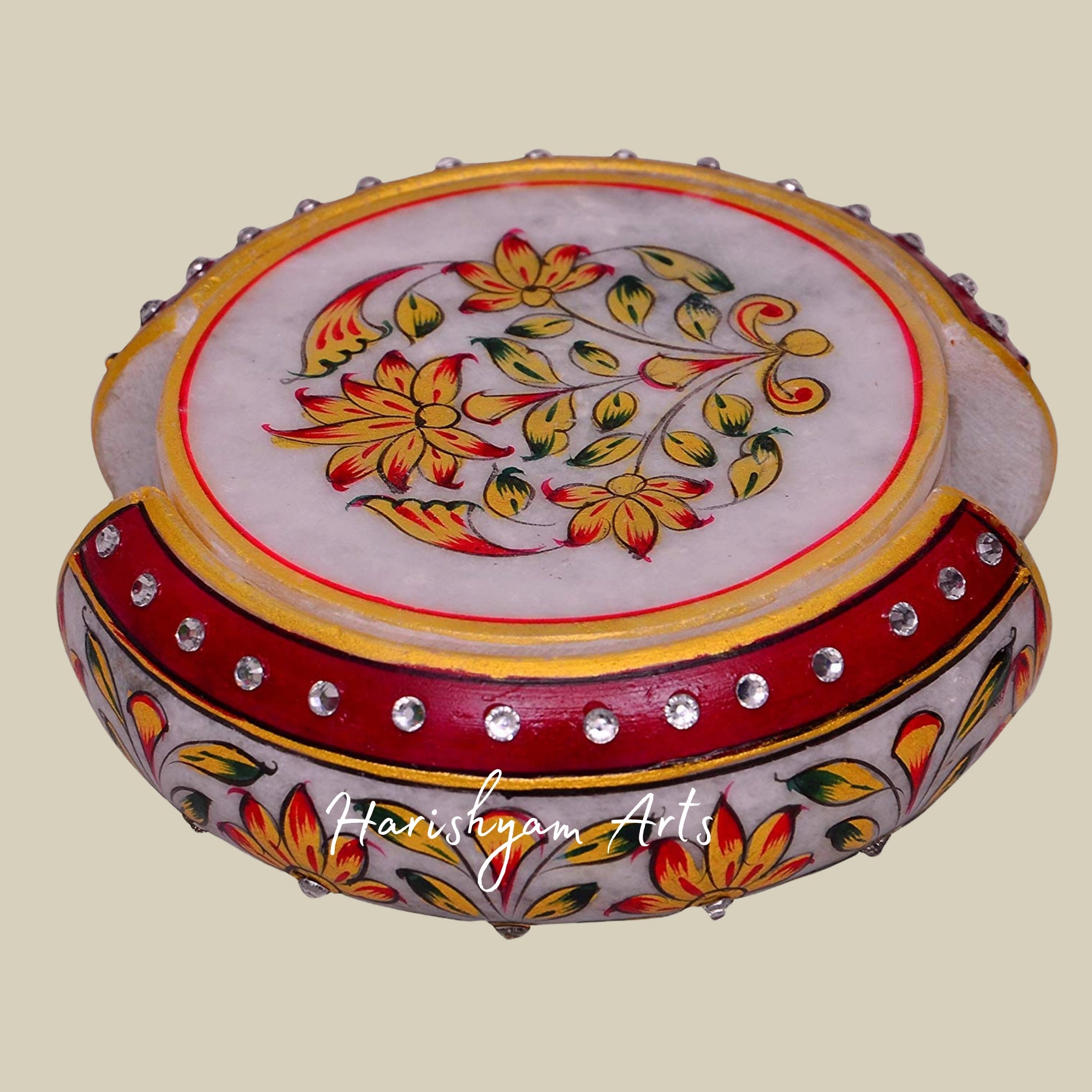 Set of 6 Makrana White Marble Tea Coasters with Elegant Floral Painting1