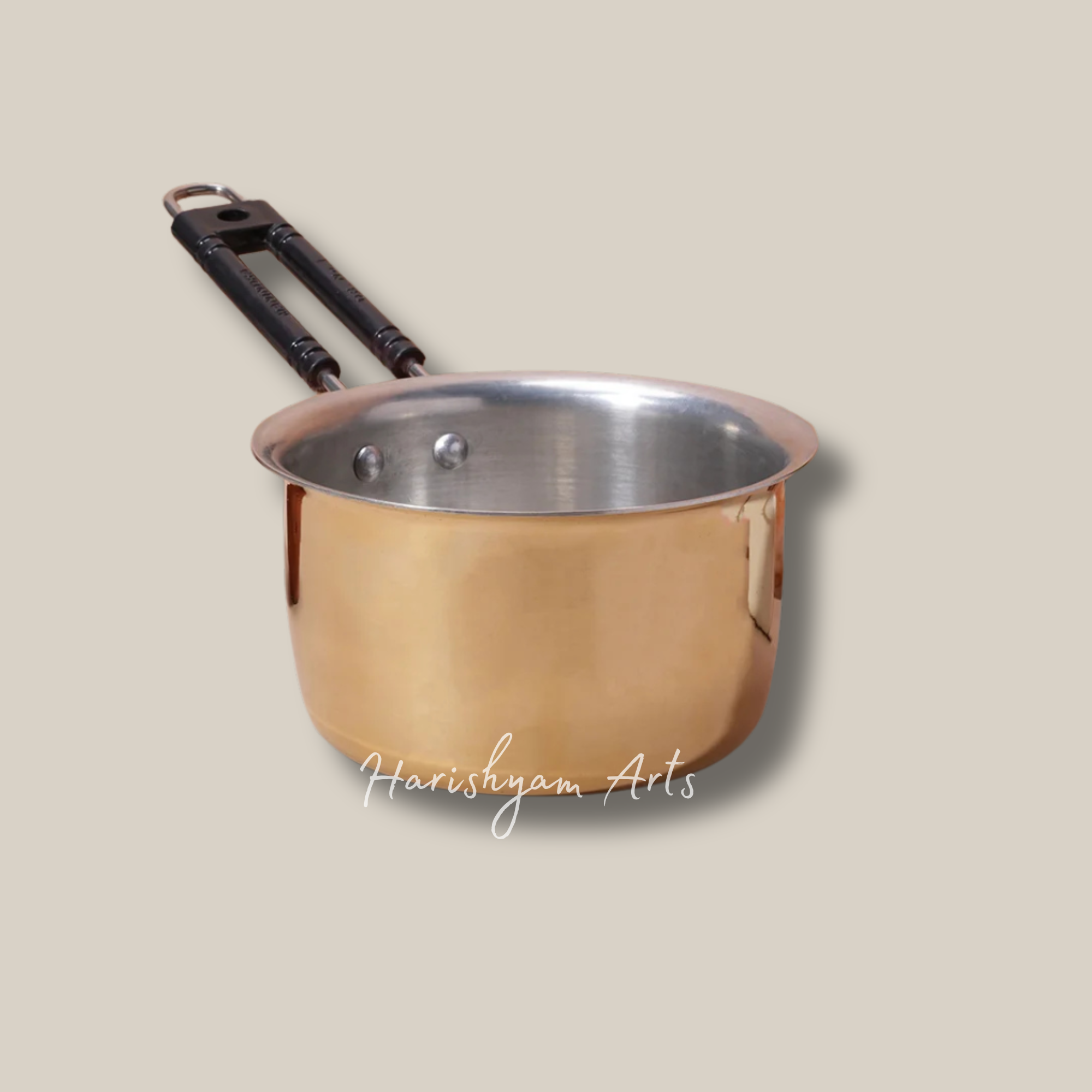 Set of Four Heavy Brass Saucepans for Versatile Cooking Needs