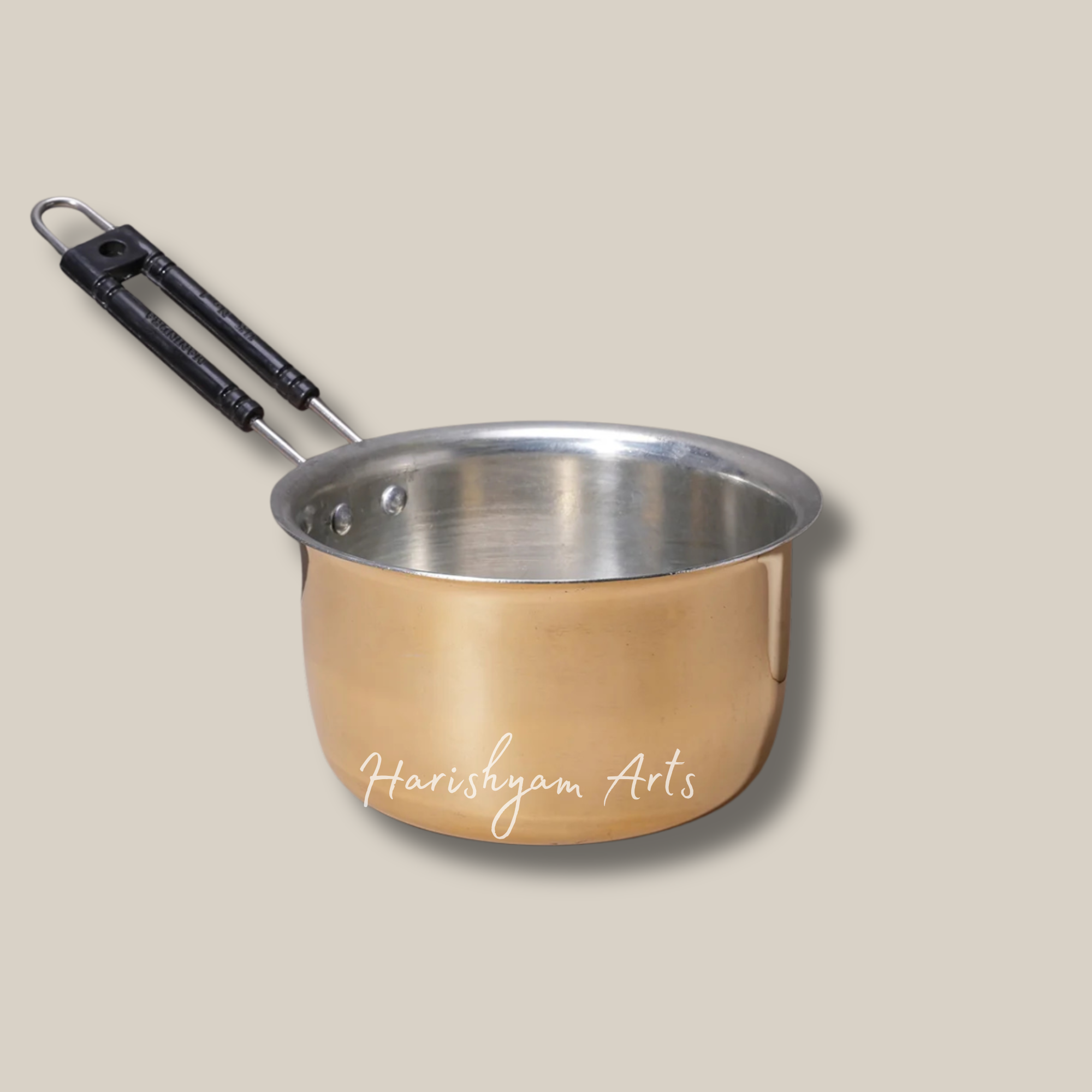 Set of Four Heavy Brass Saucepans for Versatile Cooking Needs