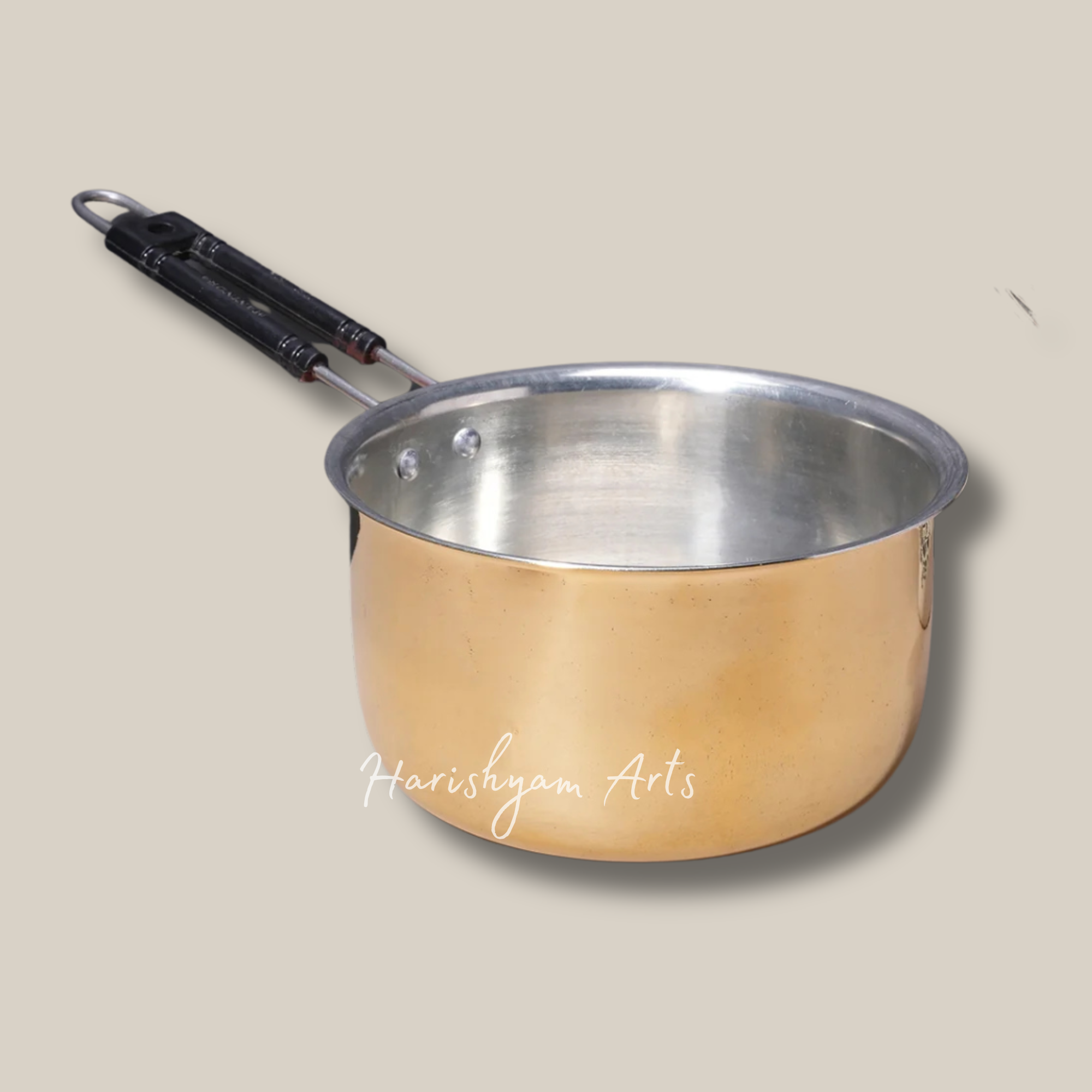 Set of Four Heavy Brass Saucepans for Versatile Cooking Needs