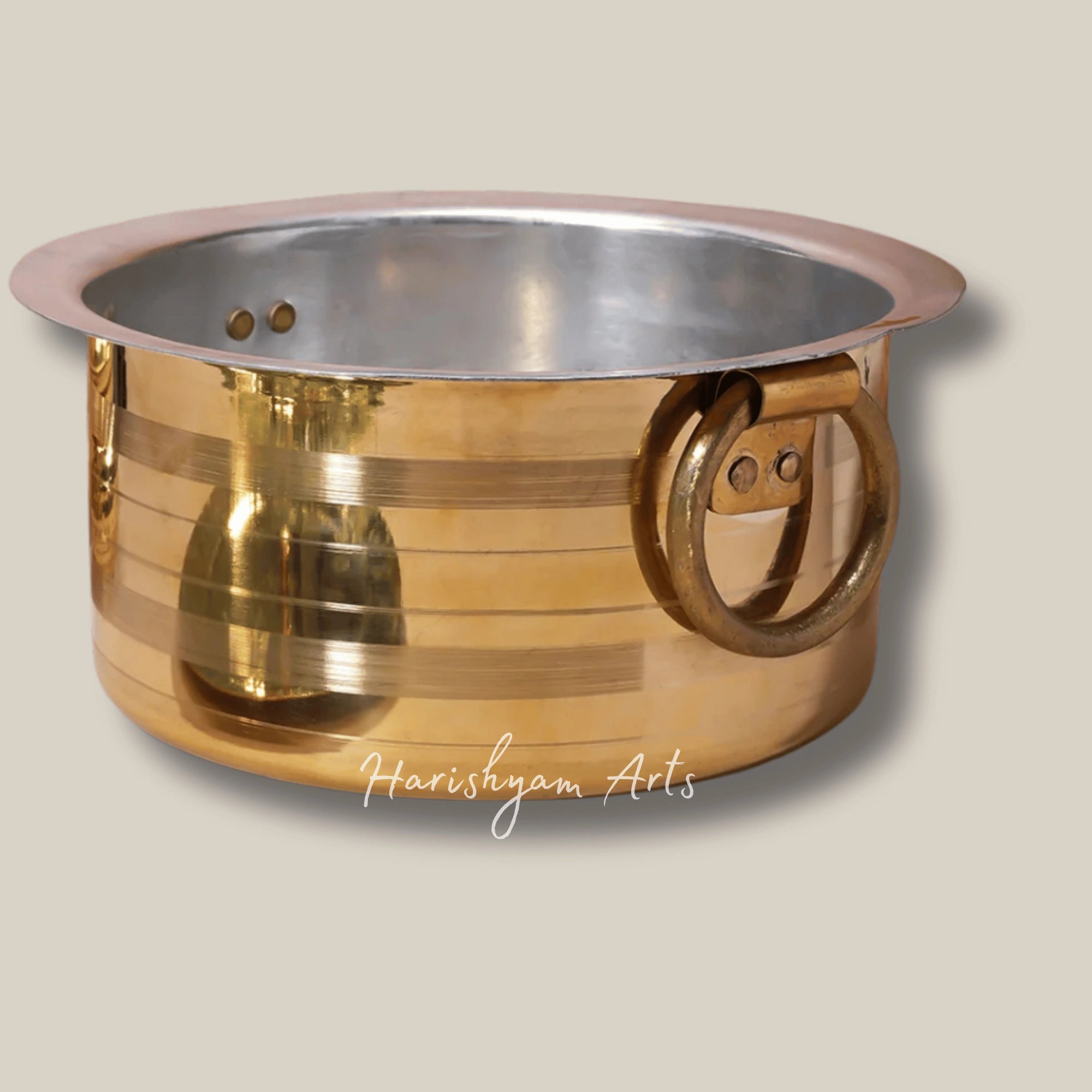 Set of Three Brass Patila Pots for Milk and Cooking in 1L 3L and 5L Sizes