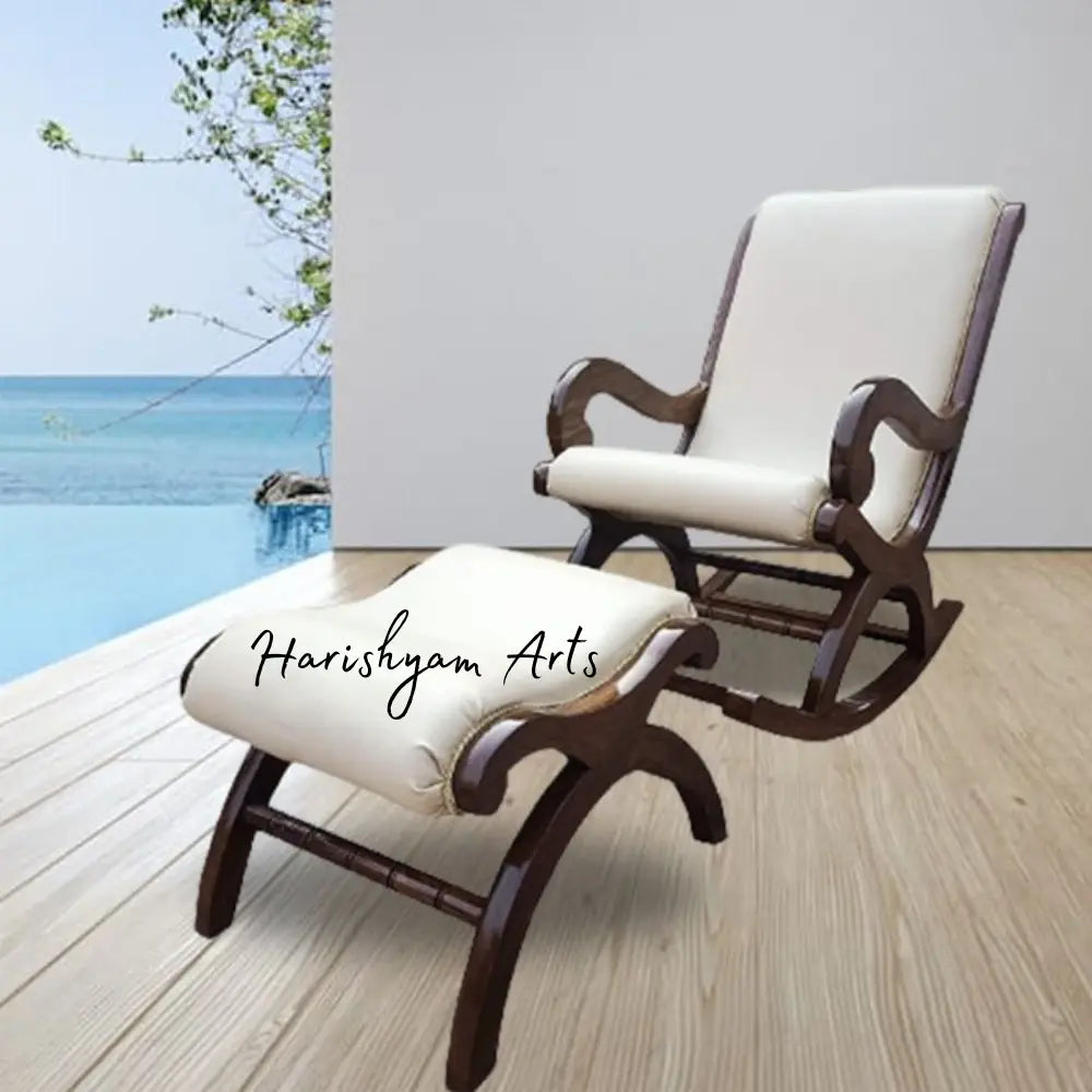 Sheesham Wooden Rocking Chair With Stool