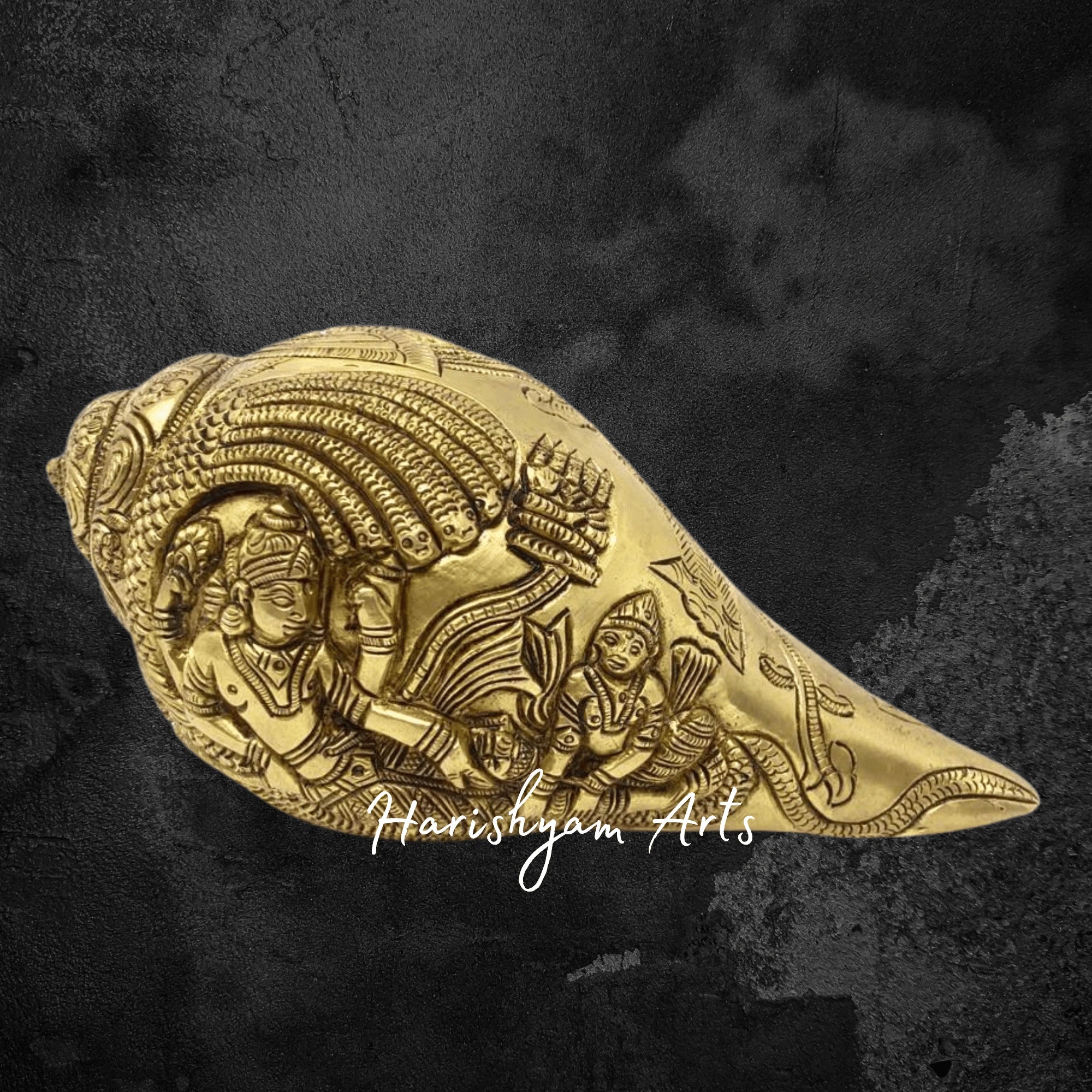 Sheshnag Brass Conch Featuring Lord Vishnu Sculpture