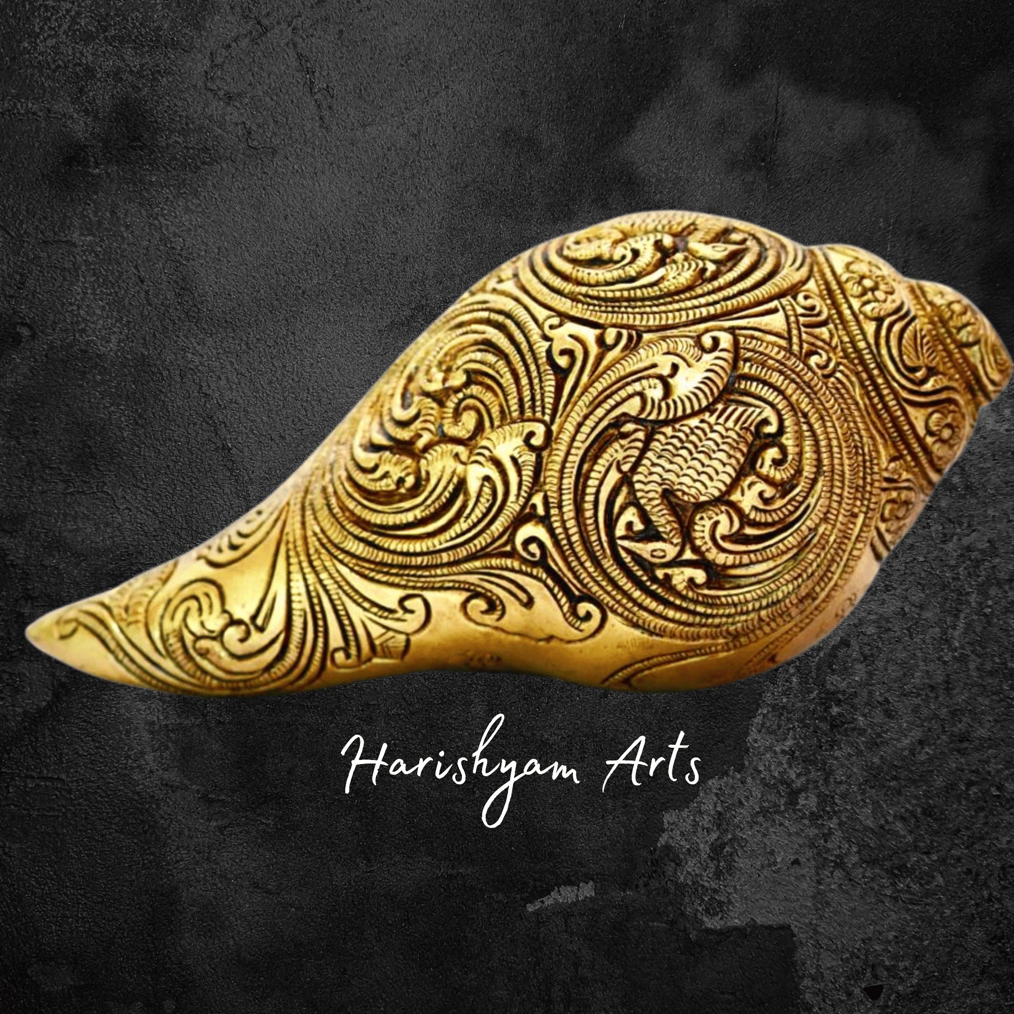 Sheshnag Brass Conch Featuring Lord Vishnu Sculpture