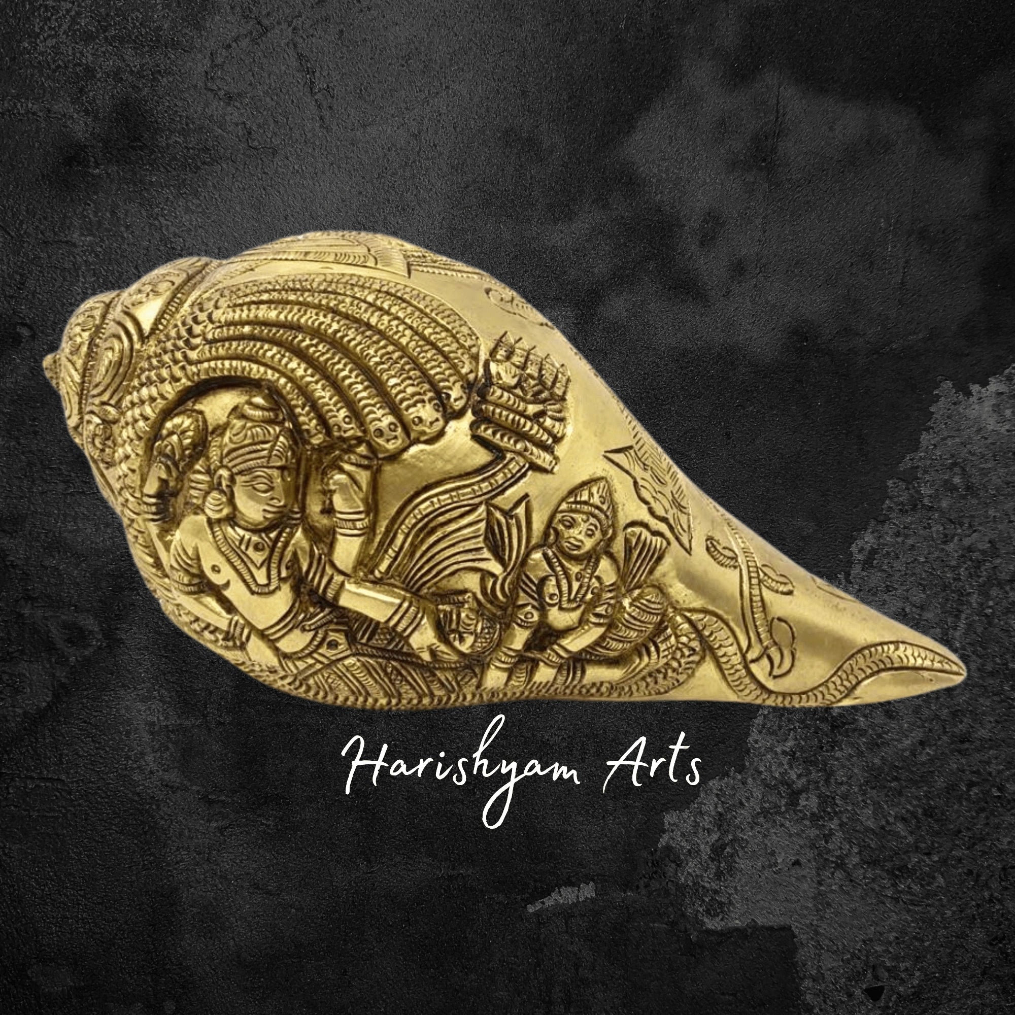Sheshnag Brass Conch Featuring Lord Vishnu Sculpture