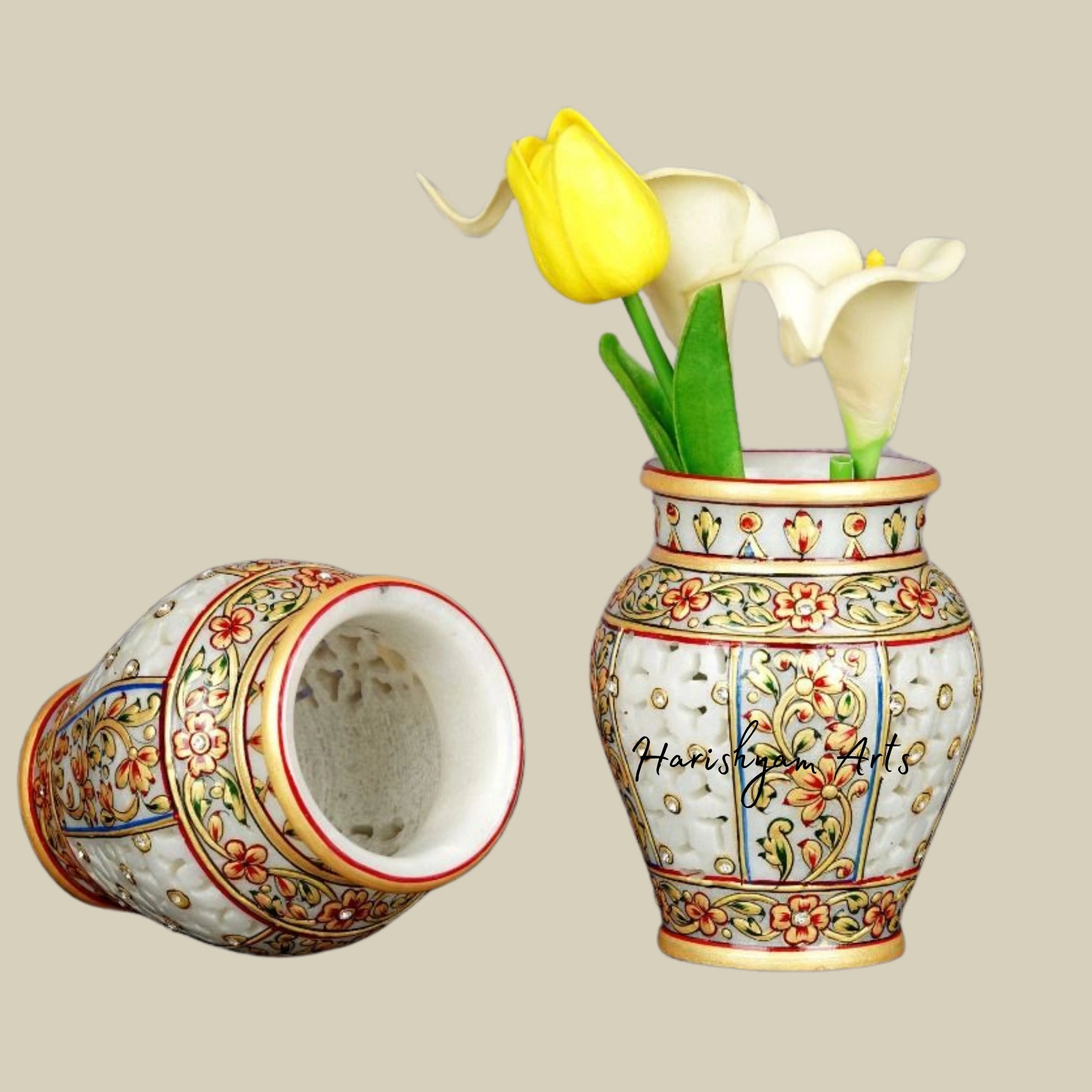 Single Marble Vase with Intricate Meenakari Artwork