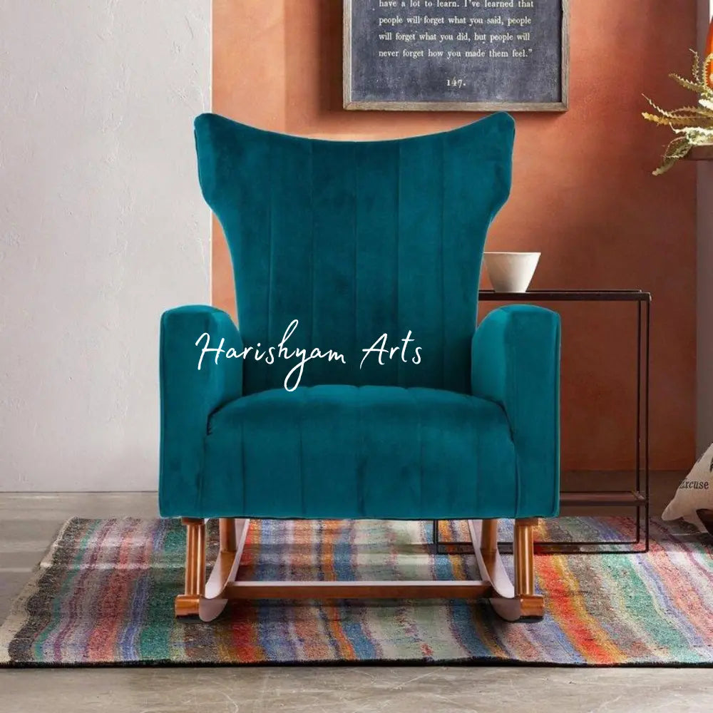Skyline Serenity Blue Velvet Rocking Chair
