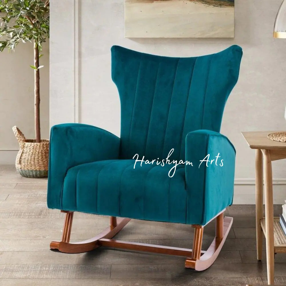 Skyline Serenity Blue Velvet Rocking Chair