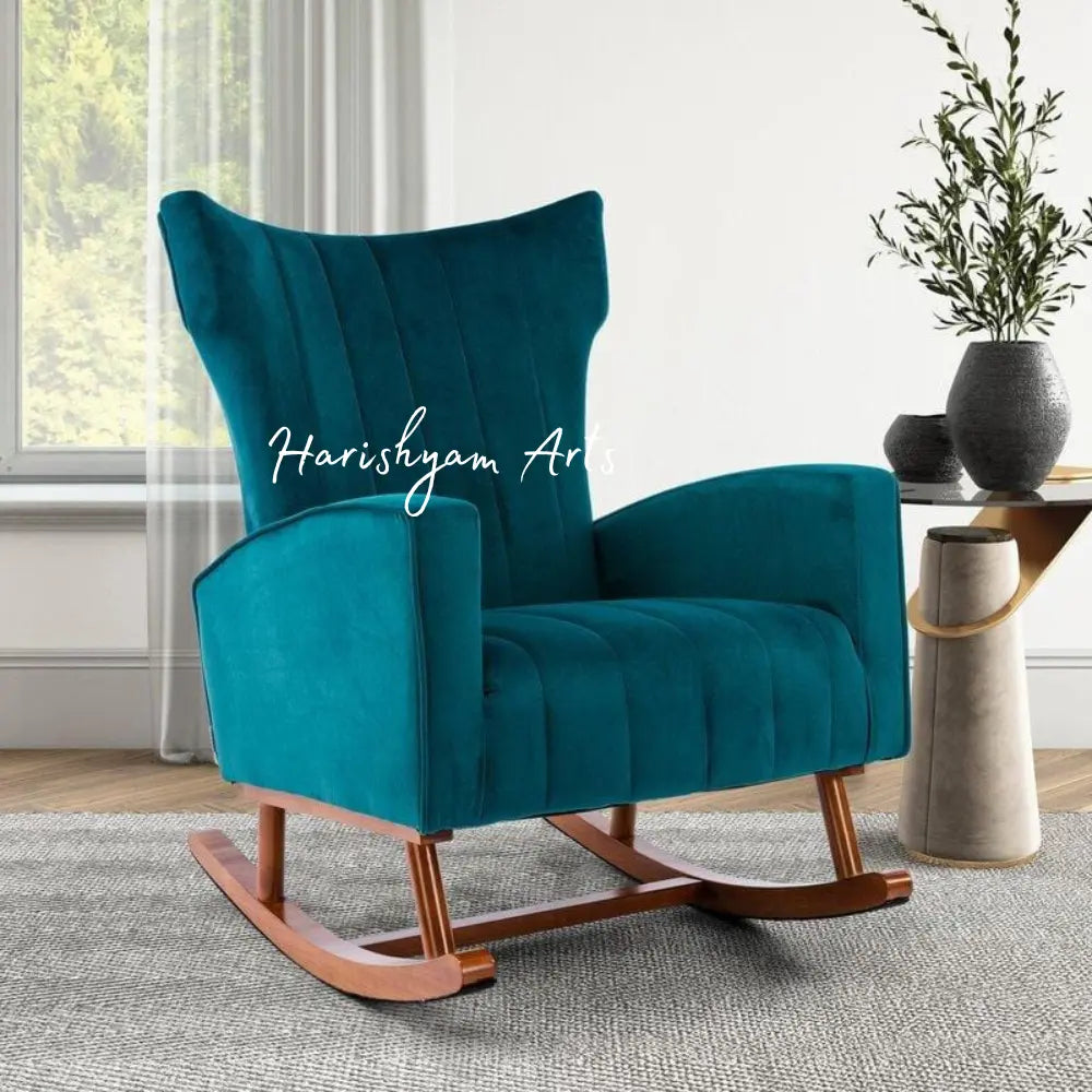 Skyline Serenity Blue Velvet Rocking Chair