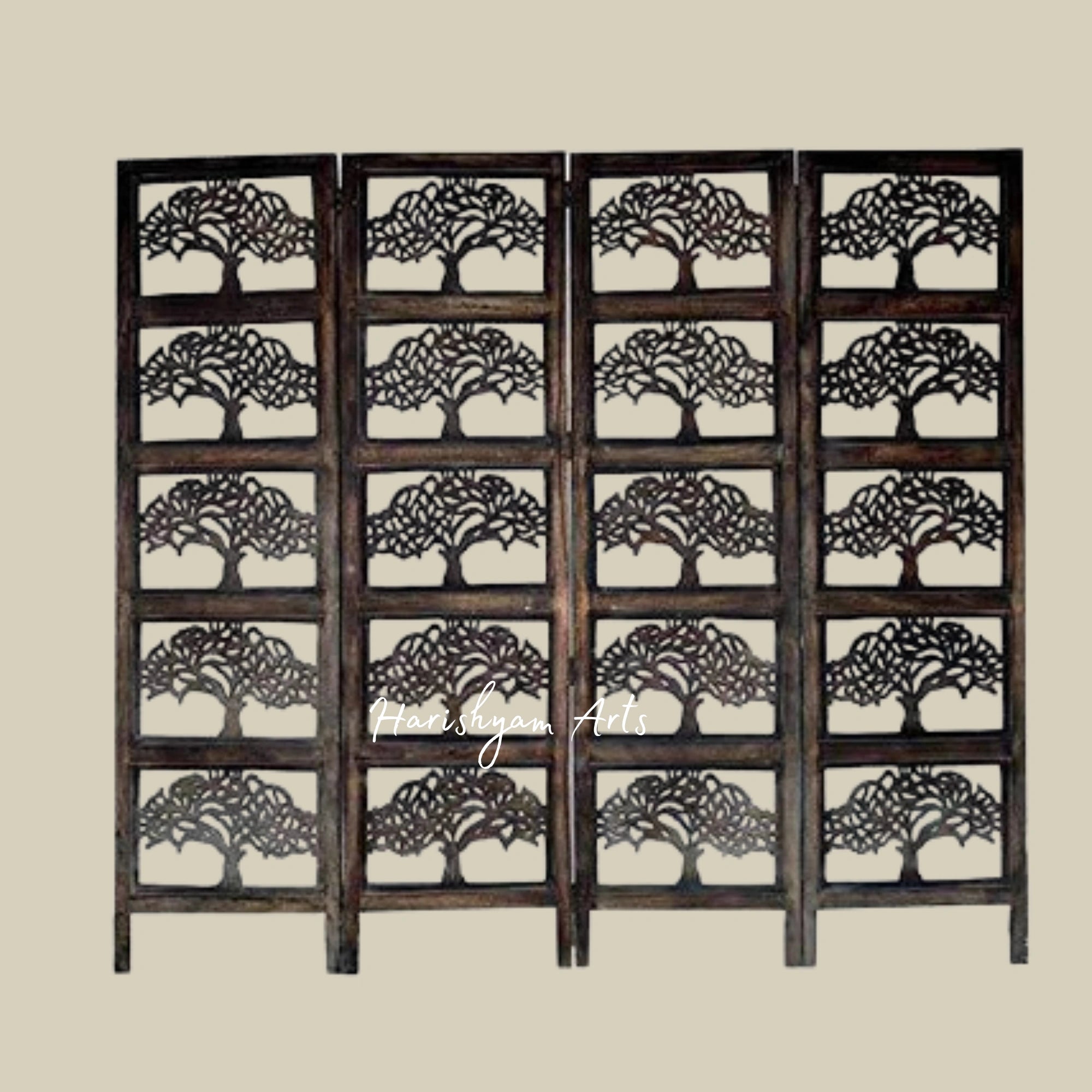 Solid Wood 4 Panel Brown Partition for Living Room Decor