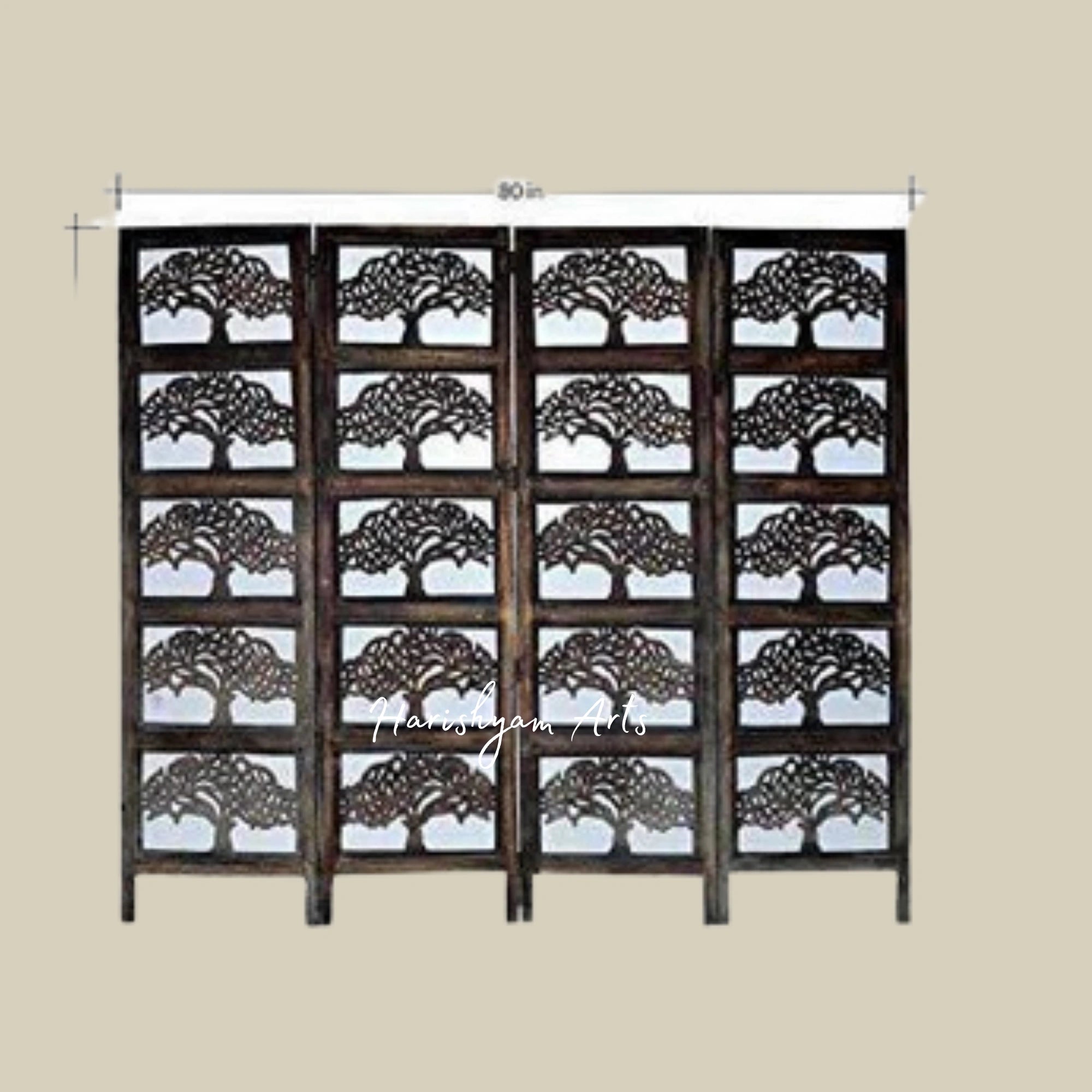 Solid Wood 4 Panel Brown Partition for Living Room Decor