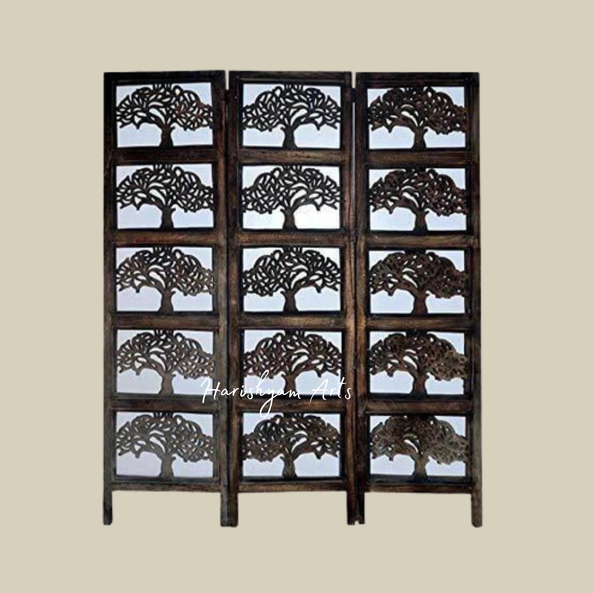 Solid Wood 4 Panel Brown Partition for Living Room Decor