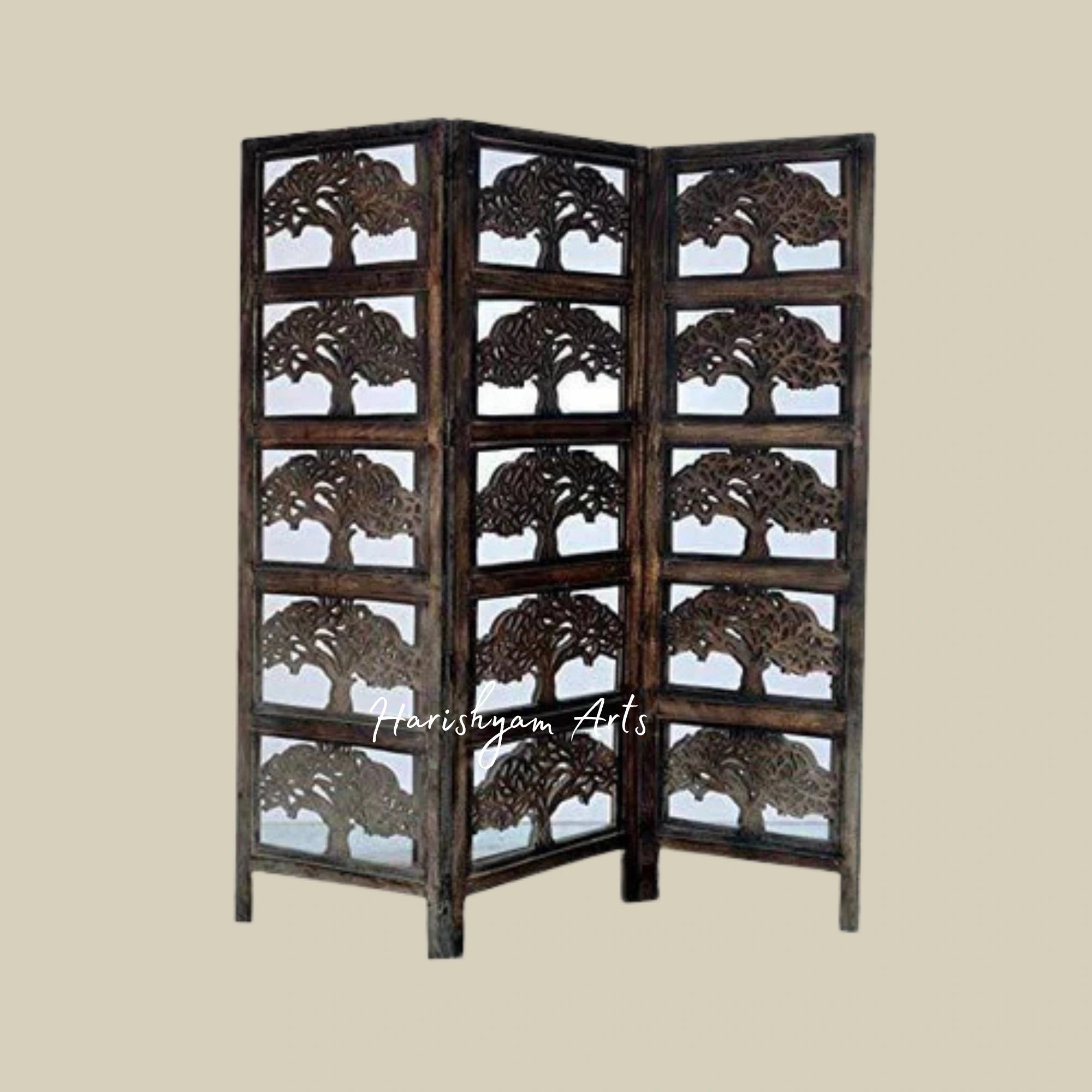 Solid Wood 4 Panel Brown Partition for Living Room Decor