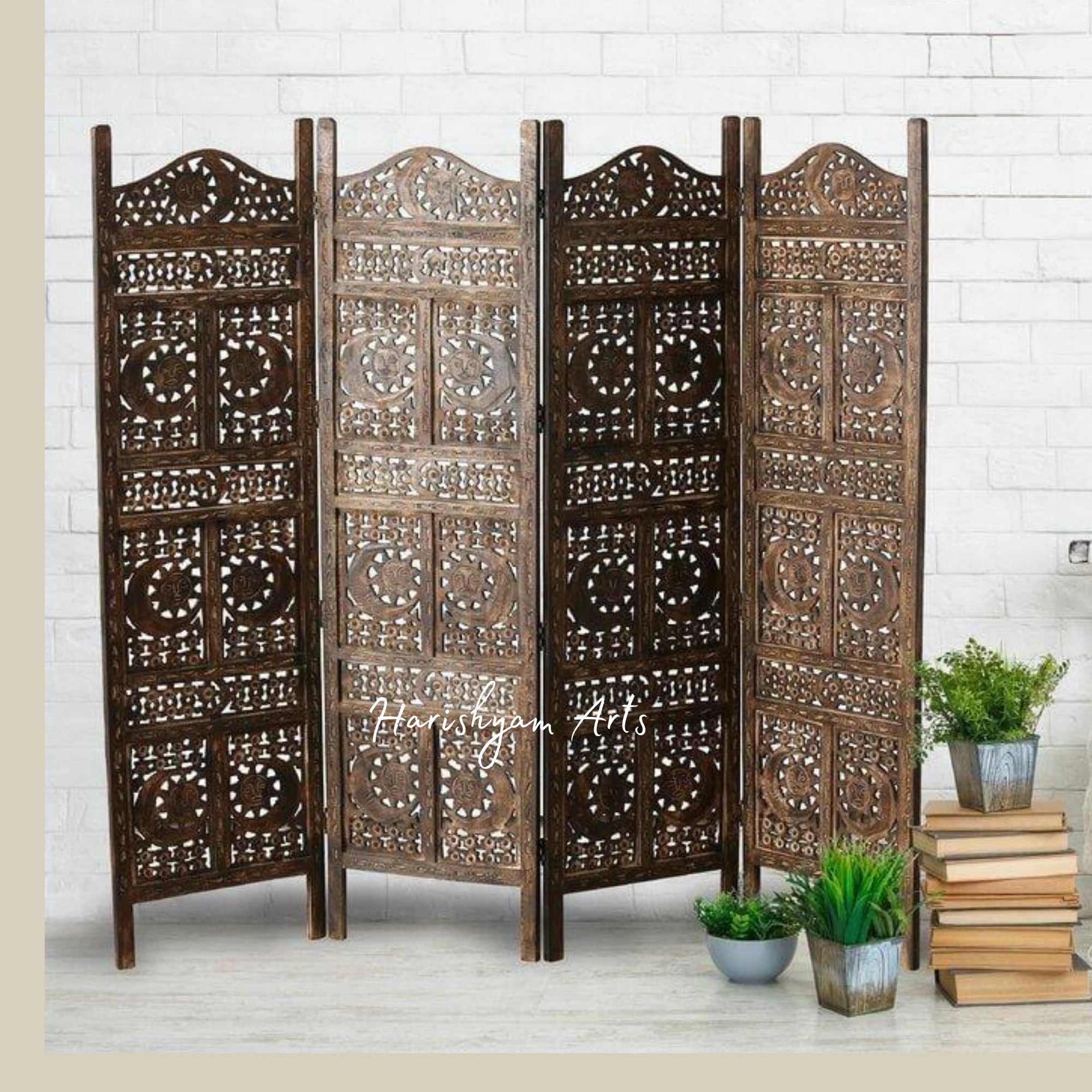 Solid Wood Folding Room Divider with 4 Panels for Living Room