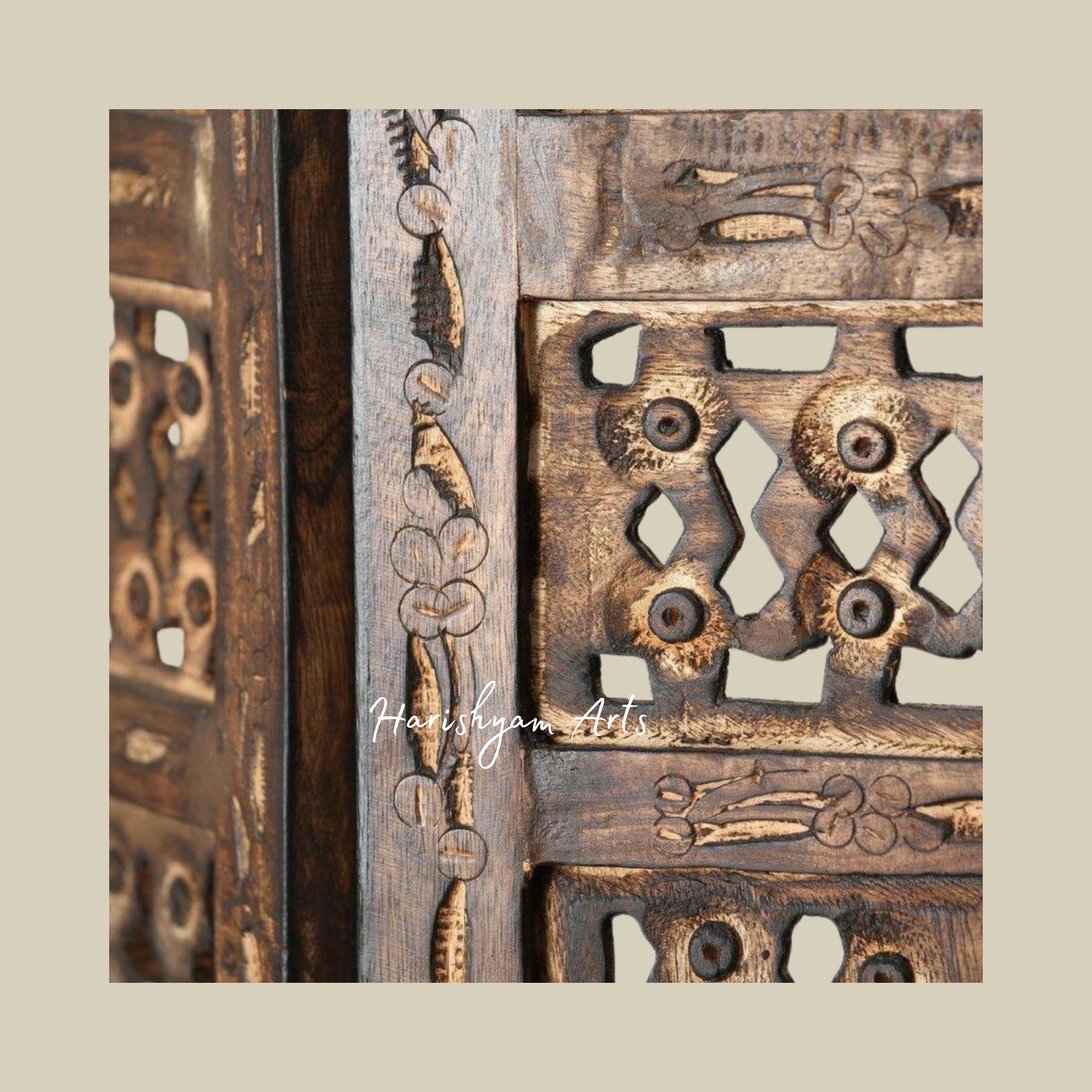 Solid Wood Folding Room Divider with 4 Panels for Living Room