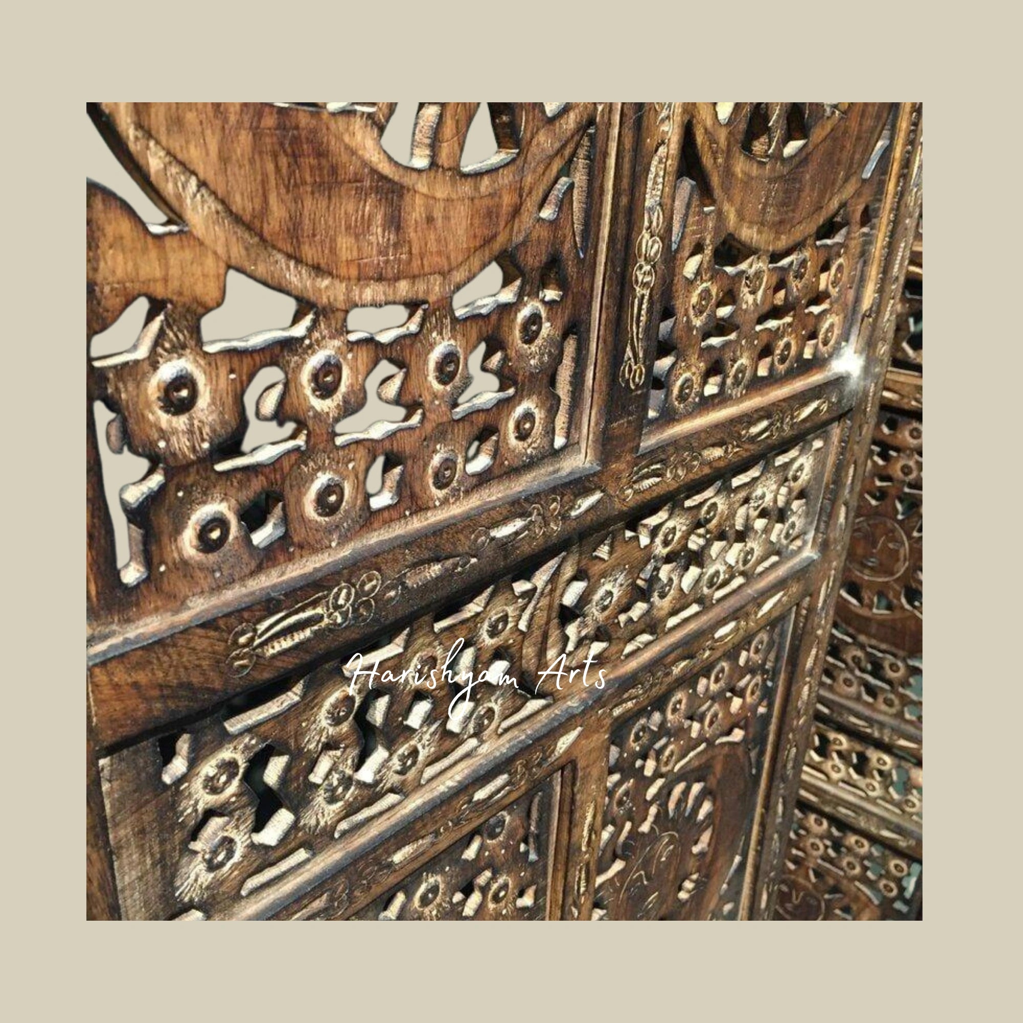 Solid Wood Folding Room Divider with 4 Panels for Living Room