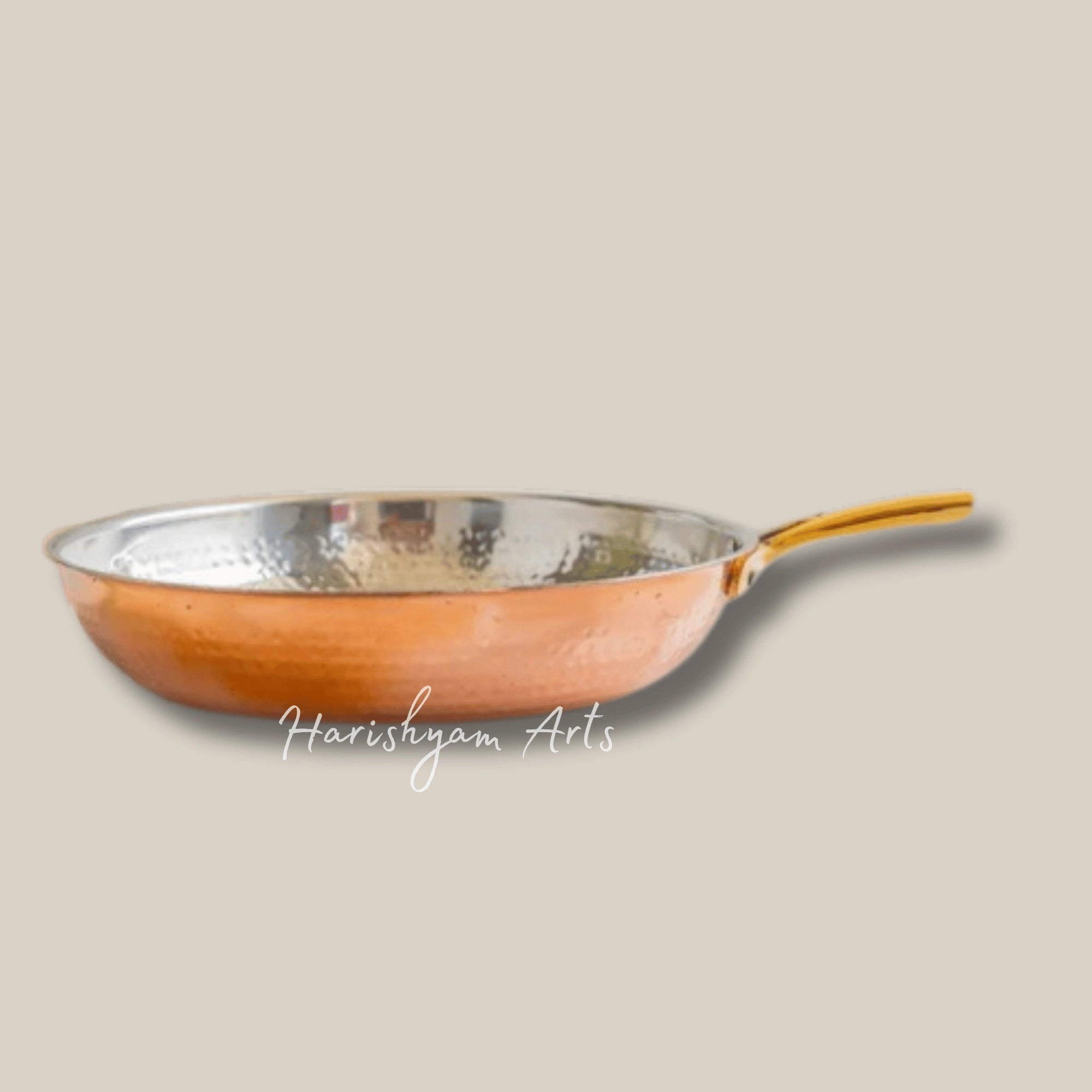 Steel and Copper Frying Pan with Hammered Finish and Tin Lining for Daily Cooking