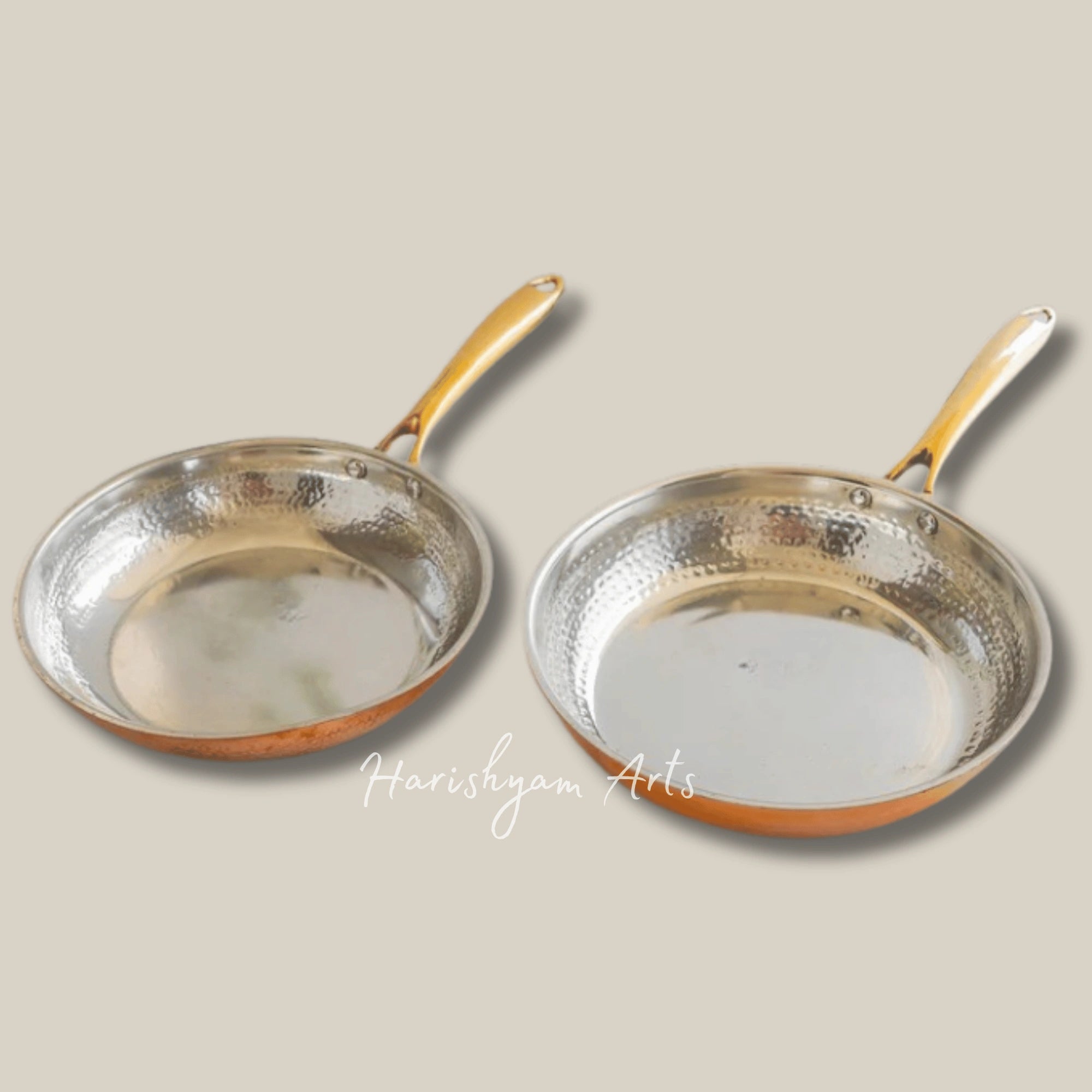 Steel and Copper Frying Pan with Hammered Finish and Tin Lining for Daily Cooking