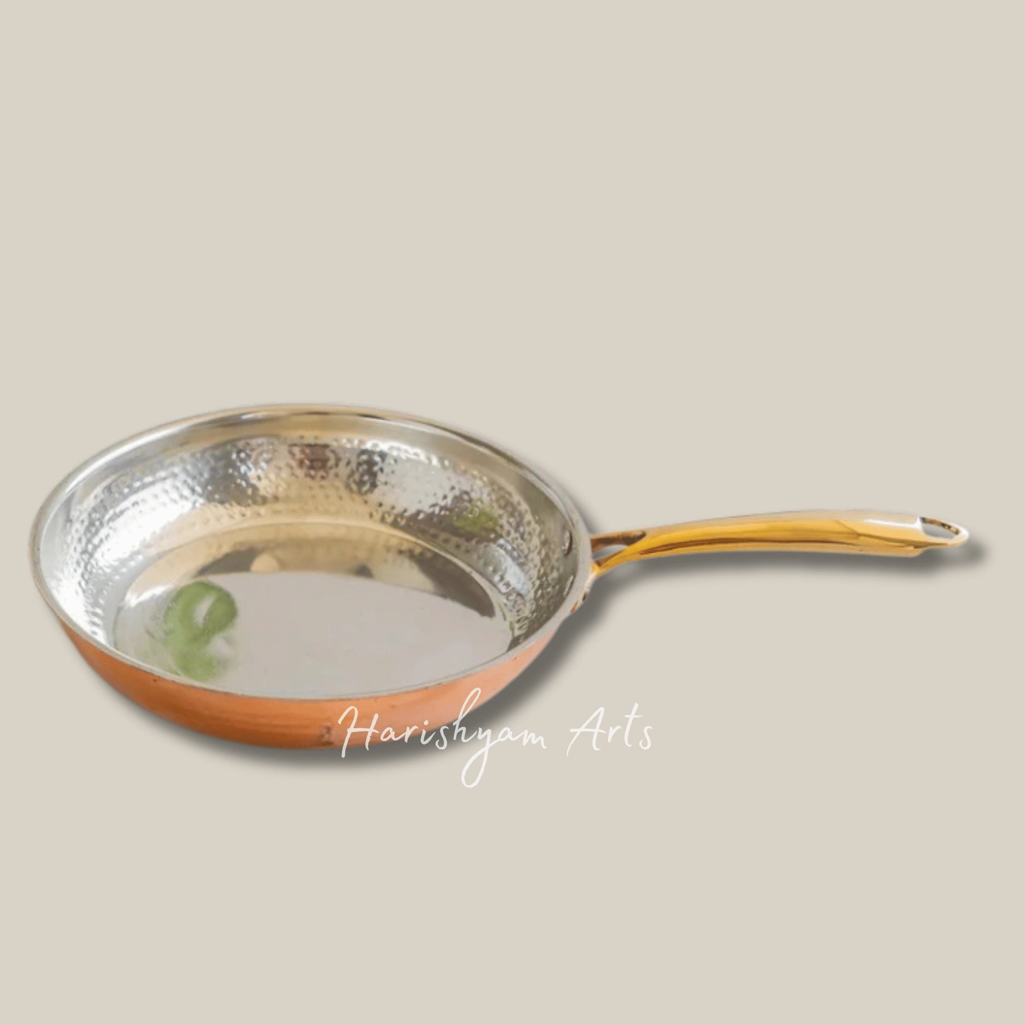Steel and Copper Frying Pan with Hammered Finish and Tin Lining for Daily Cooking