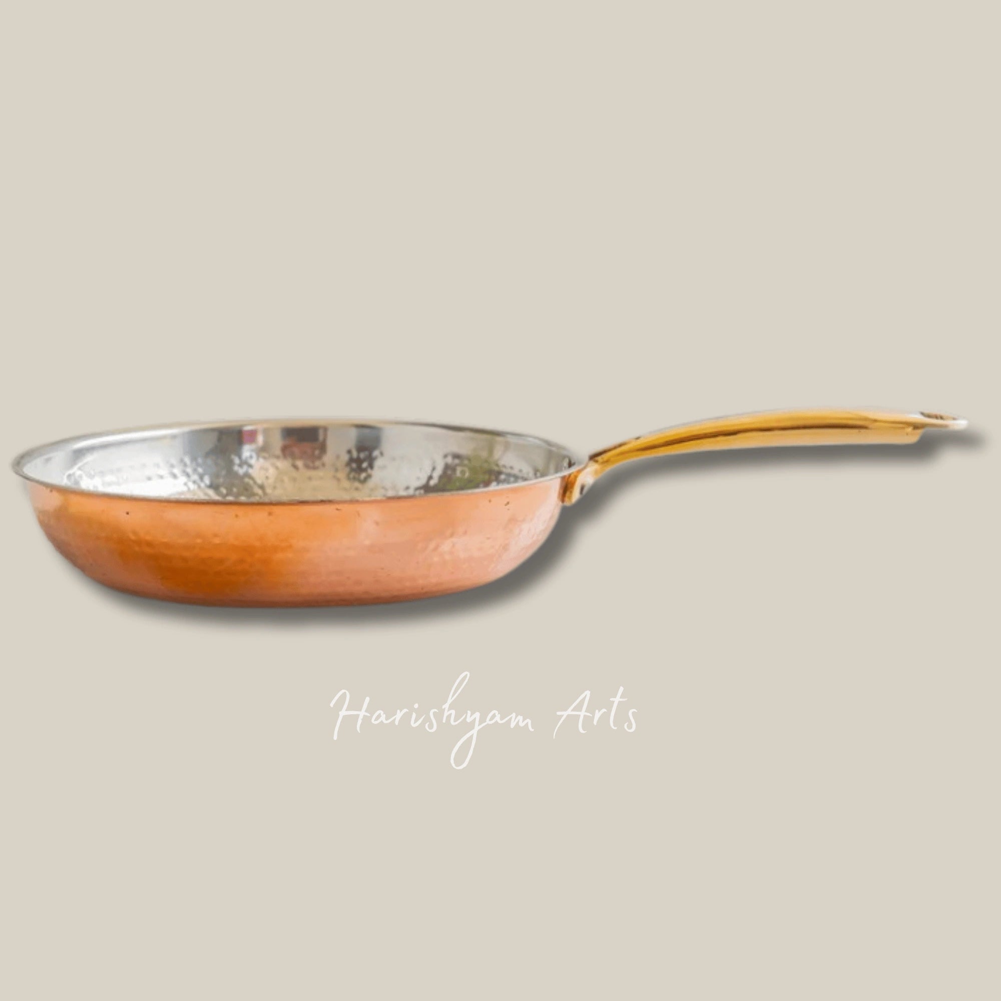 Steel and Copper Frying Pan with Hammered Finish and Tin Lining for Daily Cooking
