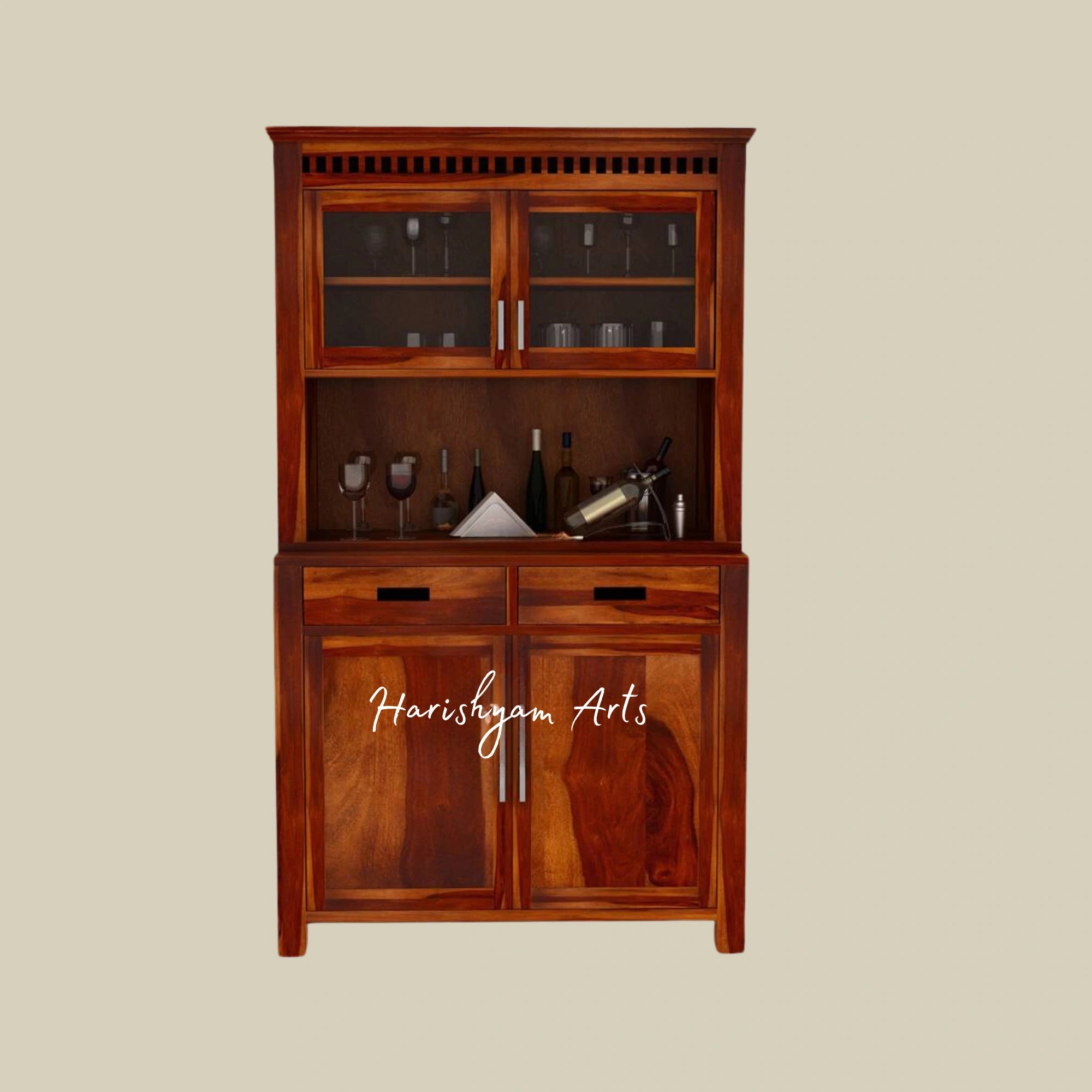 Tall Wine Bar Cabinet with Glass Holders and Storage Compartments
