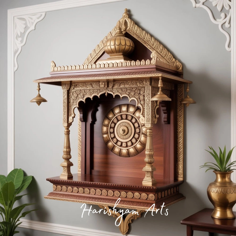 Teak Wall Mandir with premium craftsmanship