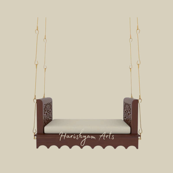 Teak Wood Carved Swing with Brass Chains