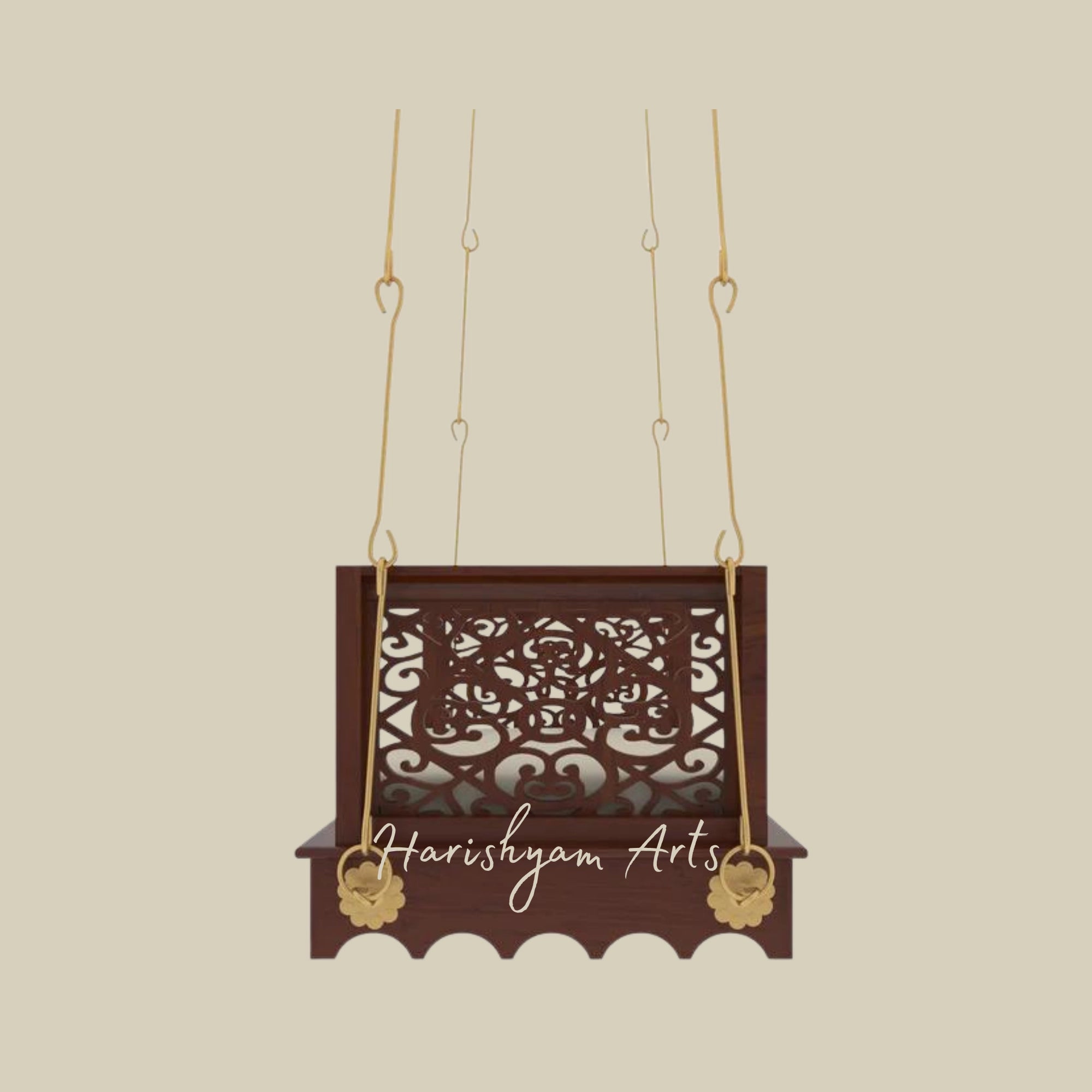 Teak Wood Carved Swing with Brass Chains2