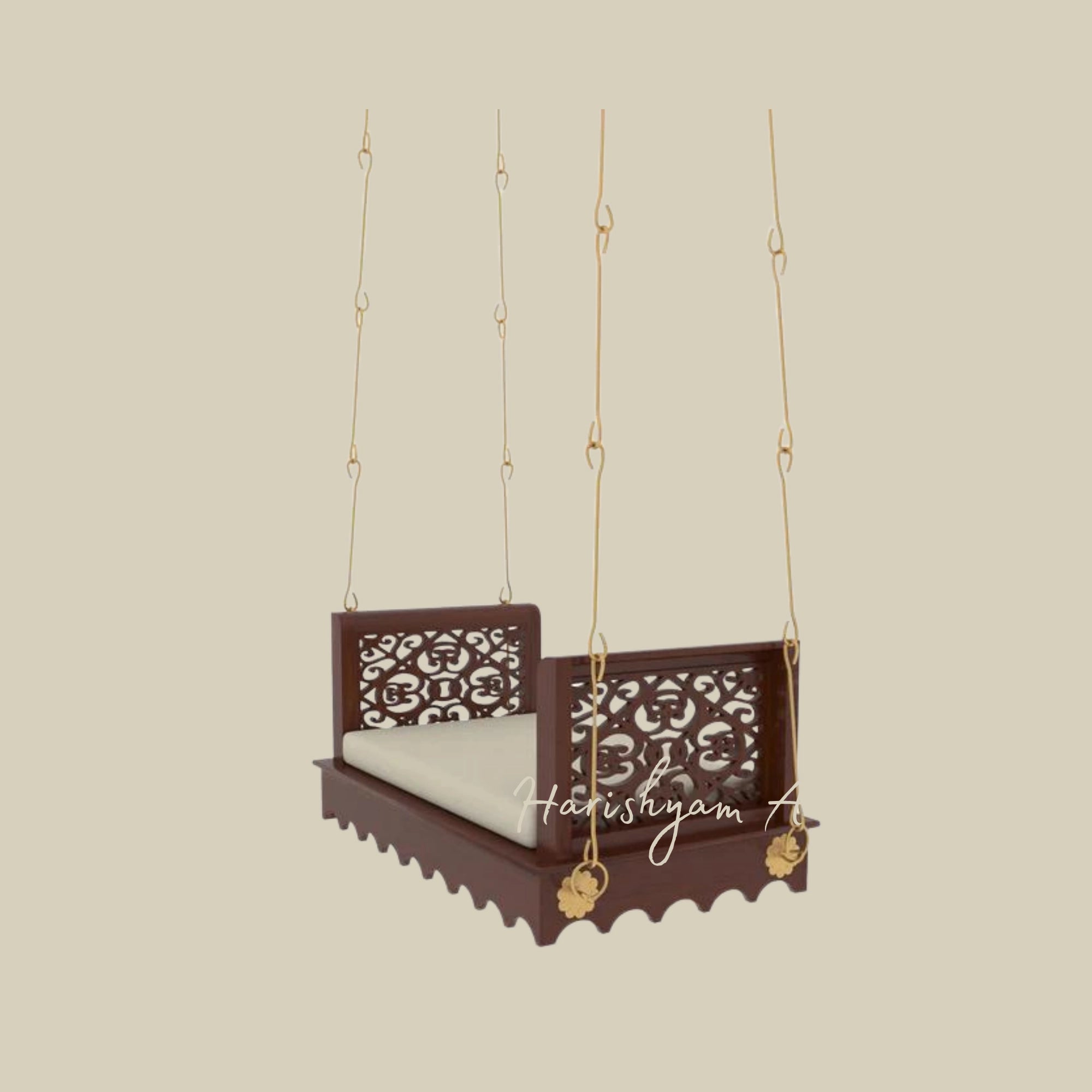 Teak Wood Carved Swing with Brass Chains3