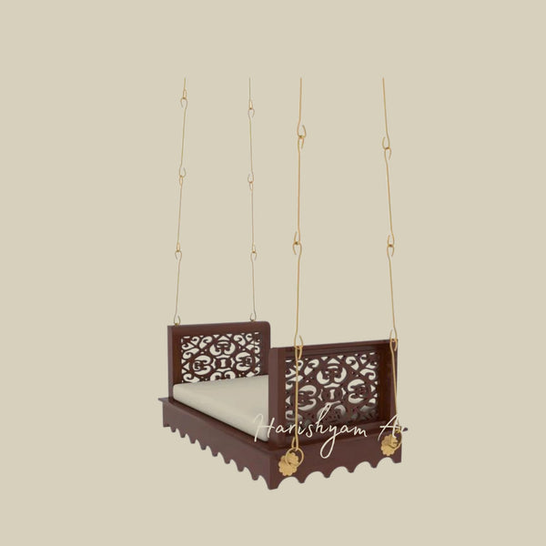 Teak Wood Carved Swing with Brass Chains